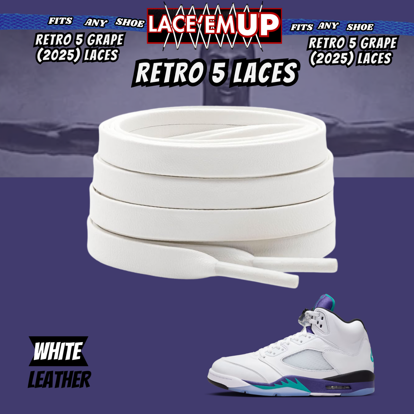 Retro 5  Grape Shoe Laces Cement replacement for AJ 5 reimagined