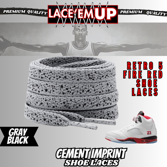 Retro 5 Fire Red Shoe Laces Spotted Splatter Cement , AJ 5 FIRE RED SHOE LACES