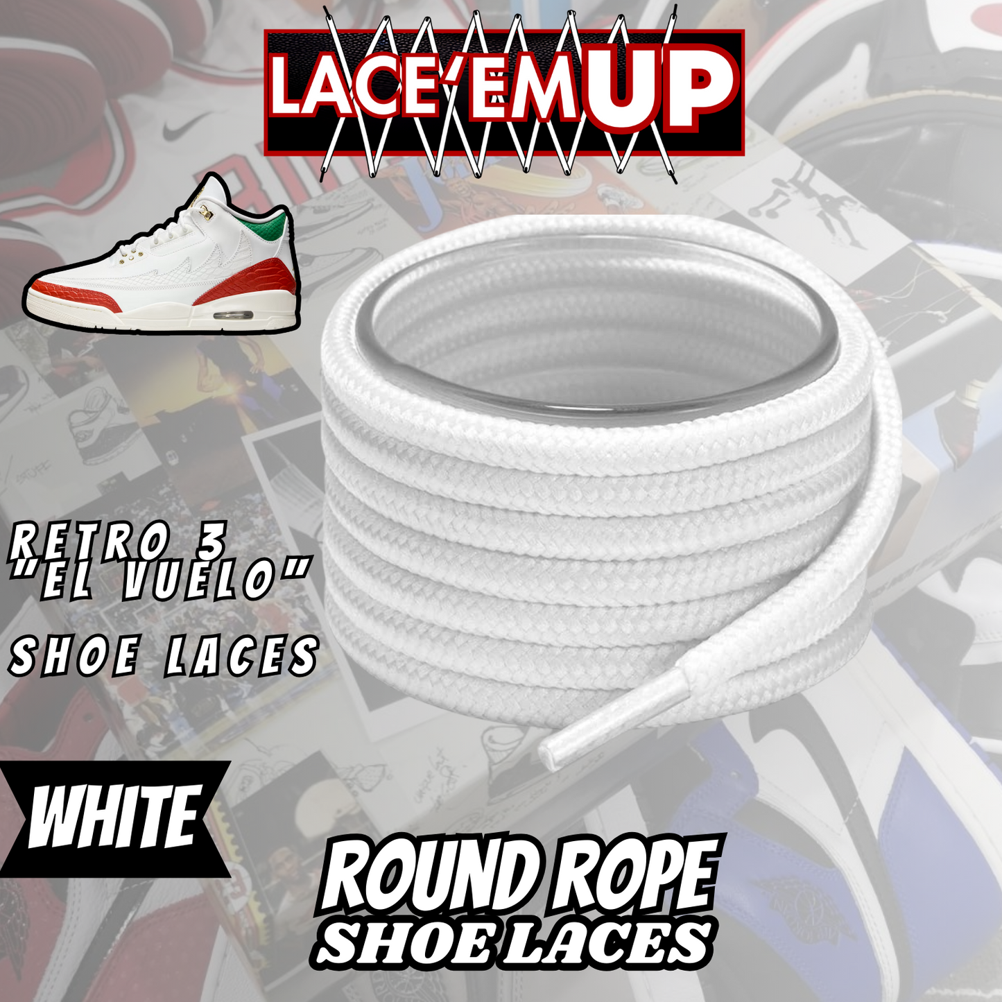 Retro 3  EL VUELO Shoe Laces Premiun replacement laces, AJ3 LACES