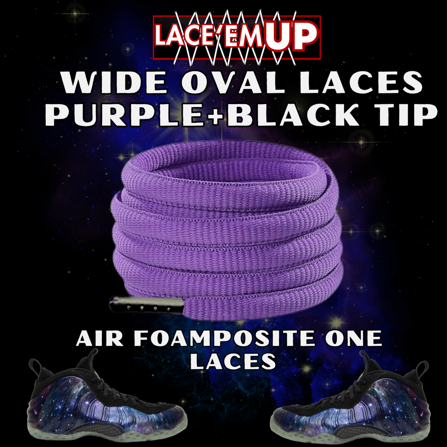 Foamposite Galaxy Wide Oval Laces Replacement Oval Shoe with color tips-PREMIUM