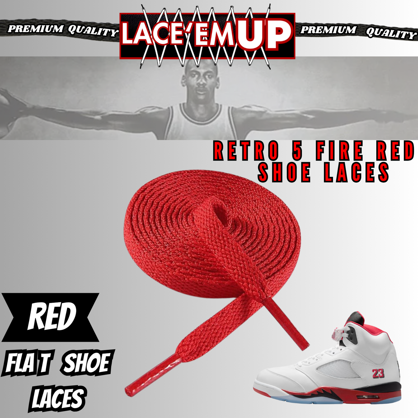 Retro 5 Fire Red Shoe Laces Spotted Splatter Cement , AJ 5 FIRE RED SHOE LACES