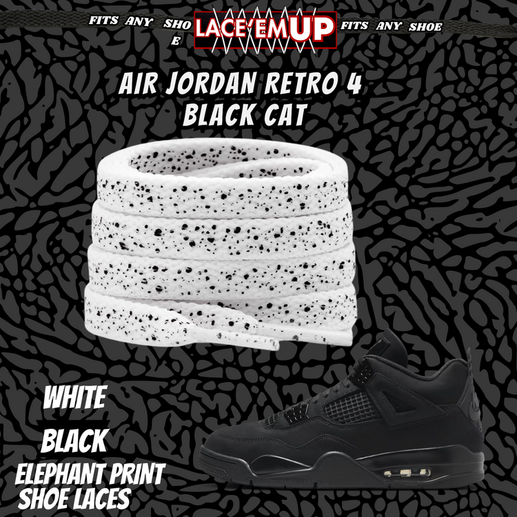 BLACK CAT Shoe Laces Spotted Splatter Cement replacement for jordan 4 black cats