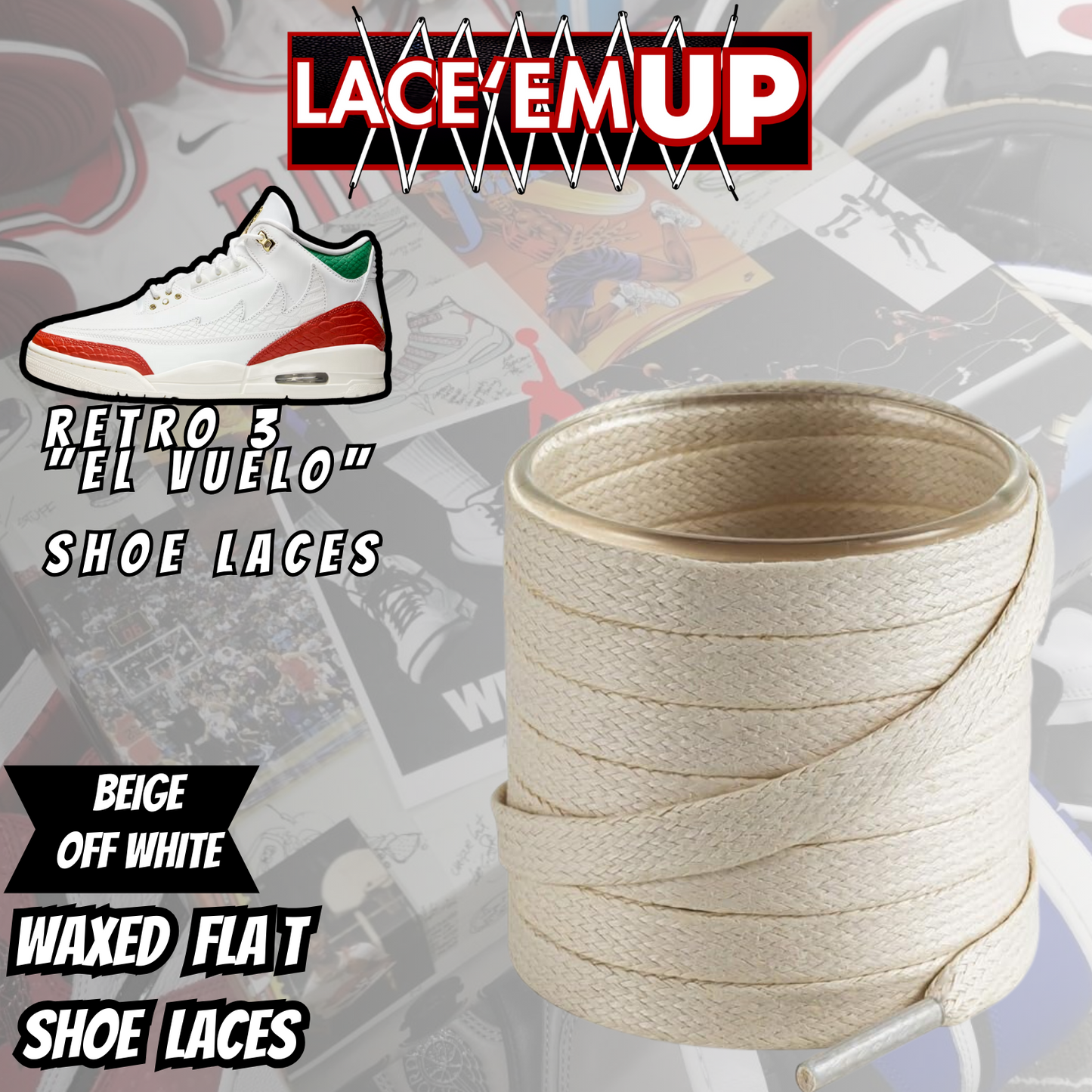 Retro 3  EL VUELO Shoe Laces Premiun replacement laces, AJ3 LACES