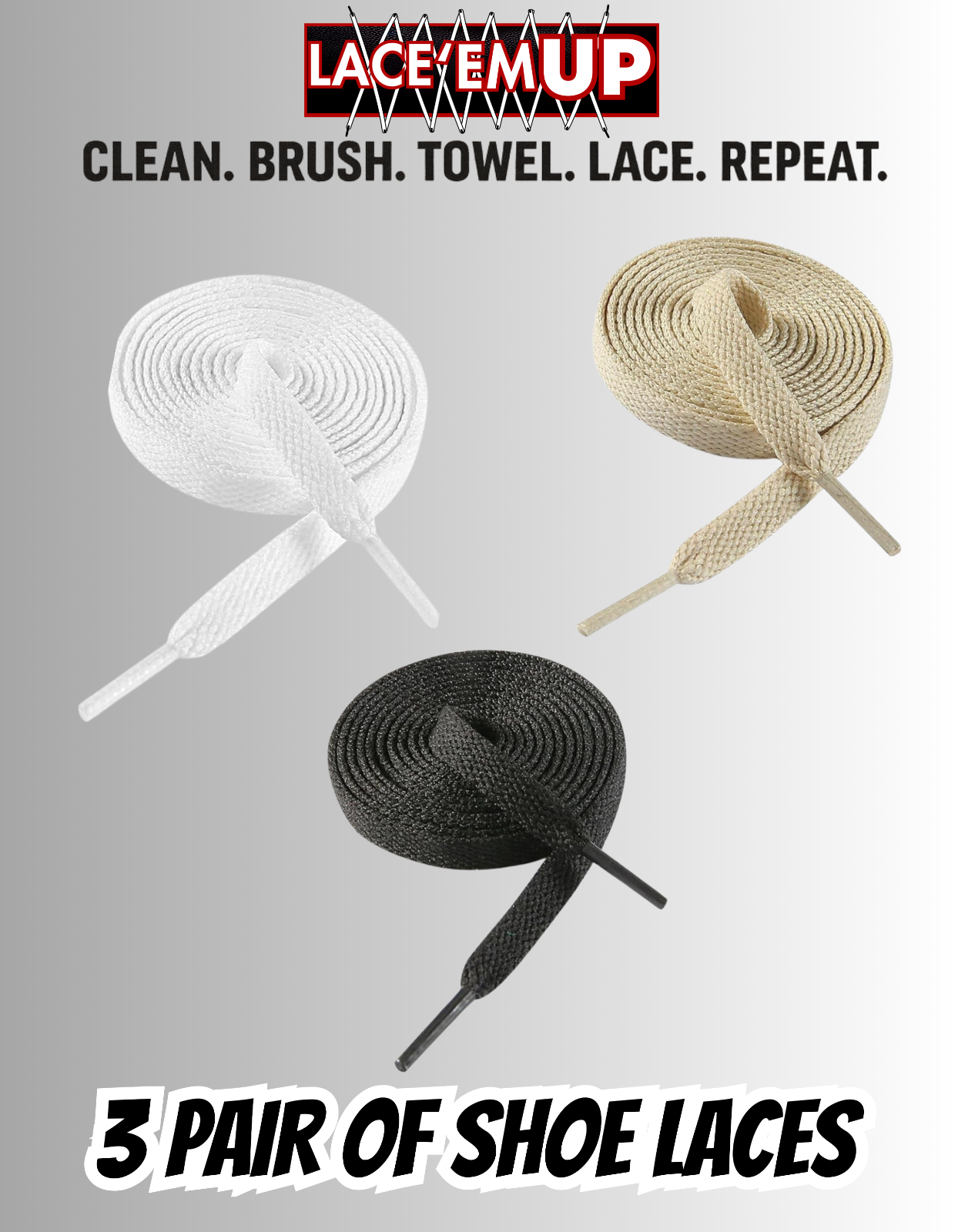 LACE 'EM UP SHOE CLEANER KIT W/ BRUSH ,TOWEL, SHOE LACES - 100ML SNEAKER CLEANER