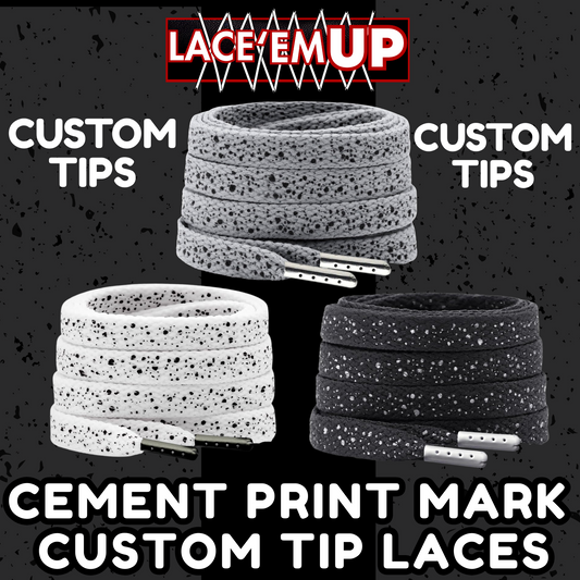 CEMENT Flat Shoe Laces Spotted Splatter Cement AJ3 AJ4 CUSTOM Tips. ELEPHANT LAC