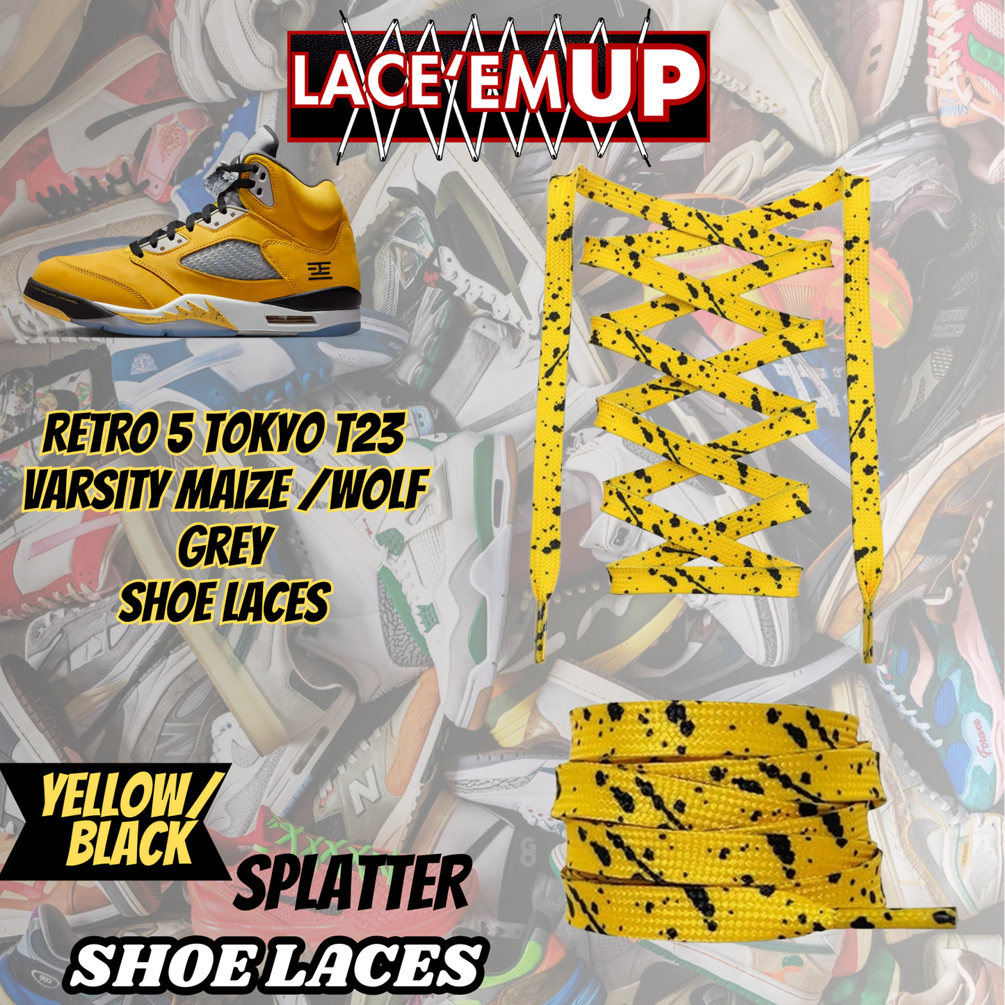 Retro 5 Tokyo T23 Varsity Maize Shoe Laces, aj5 shoe lace