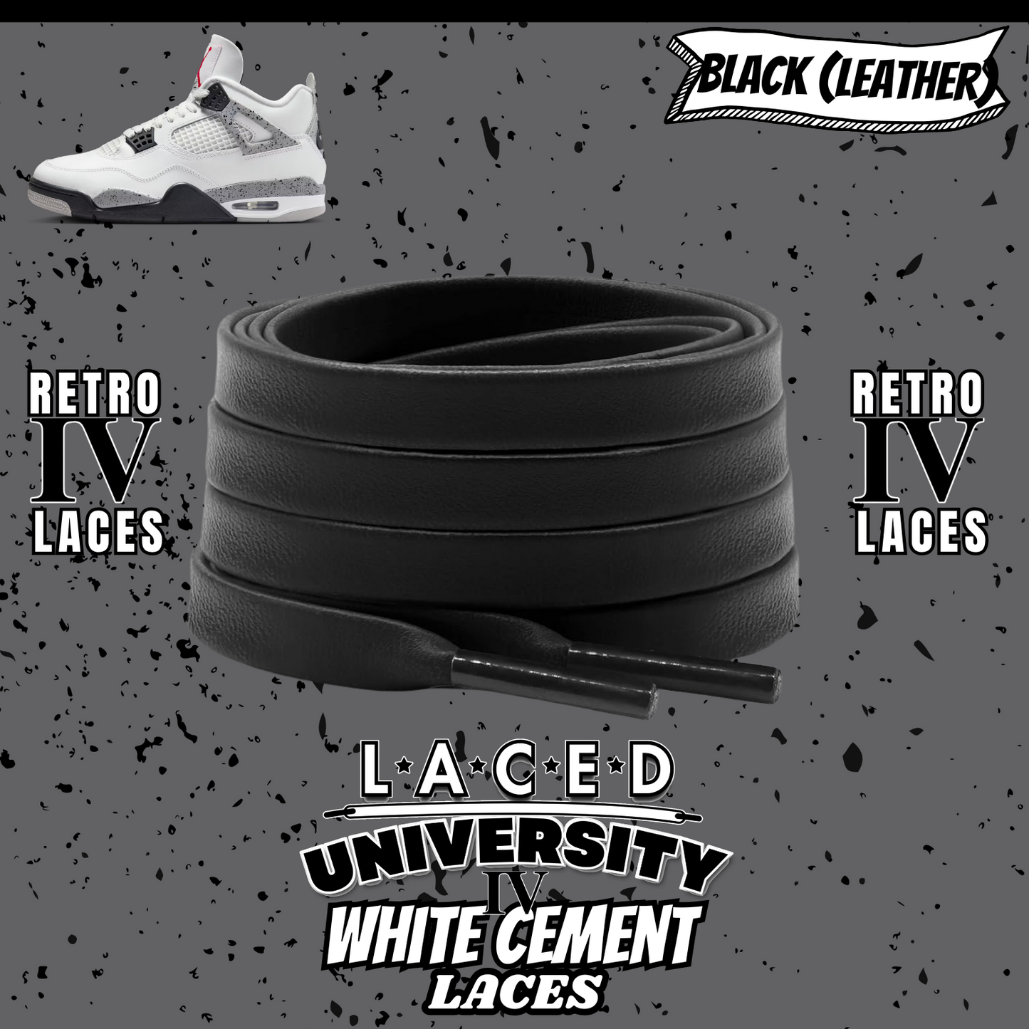 Retro 4 White Cement Laces Spotted Splatter Cement replacement-Retro 4 Shoe Lace