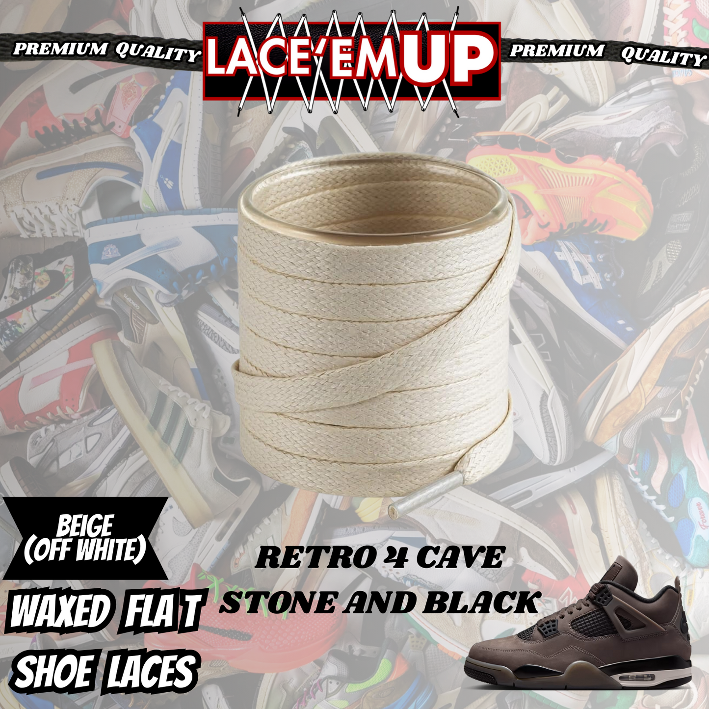 Retro 4 Cave Stone Shoe Laces Spotted Splatter Cement replacement