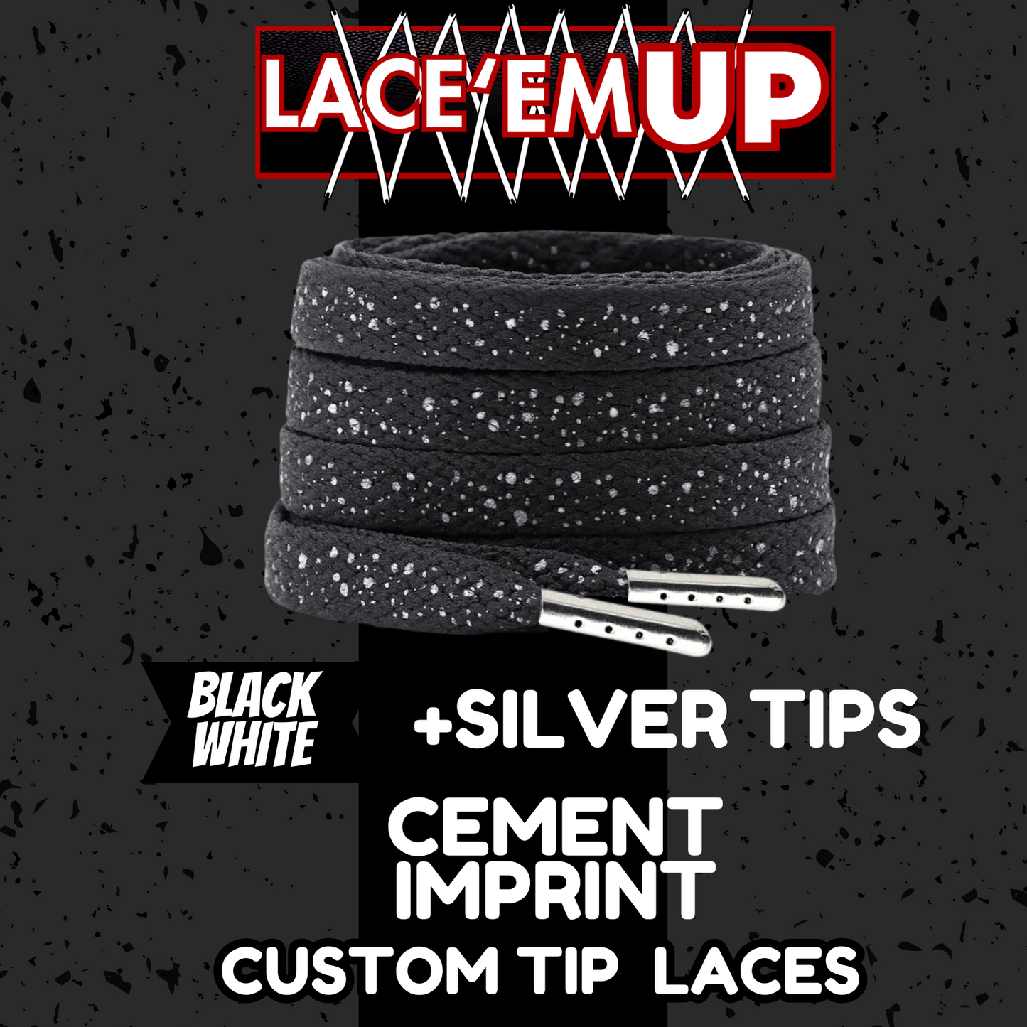 CEMENT Flat Shoe Laces Spotted Splatter Cement AJ3 AJ4 CUSTOM Tips. ELEPHANT LAC