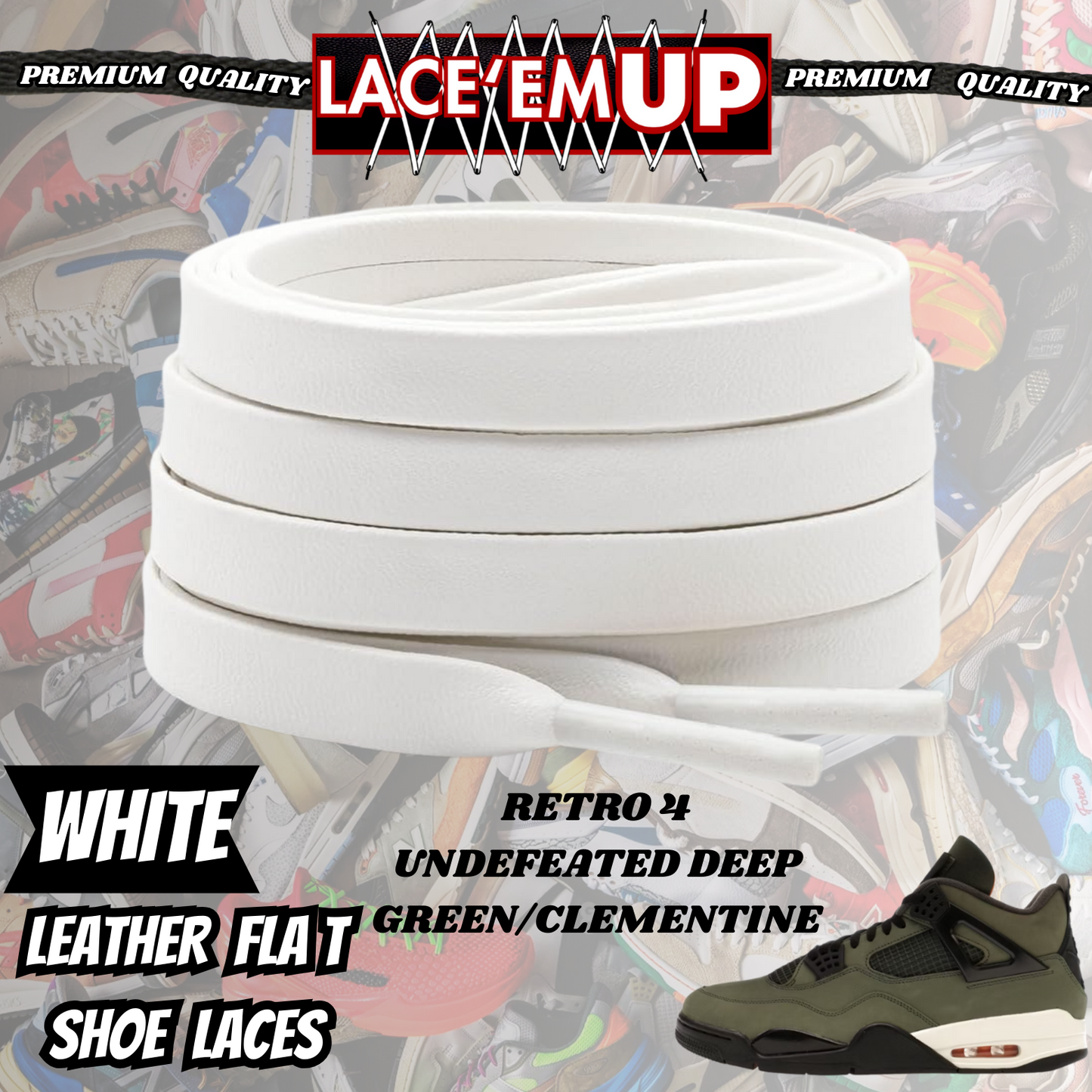 Shoe laces for Retro 4 UNDEFEATED DEEP GREEN/CLEMENTINE, REPLACEMENT SHOE LACES