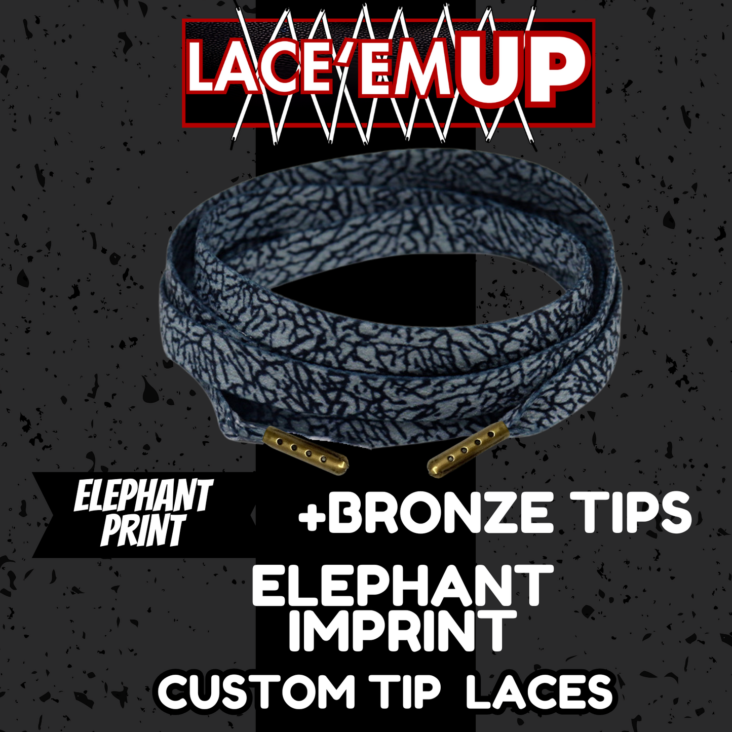 CEMENT Flat Shoe Laces Spotted Splatter Cement AJ3 AJ4 CUSTOM Tips. ELEPHANT LAC