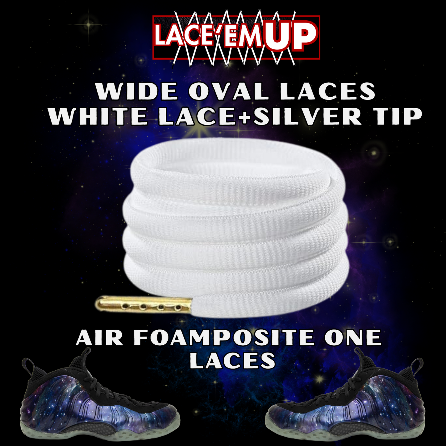 Foamposite Galaxy Wide Oval Laces Replacement Oval Shoe with color tips-PREMIUM
