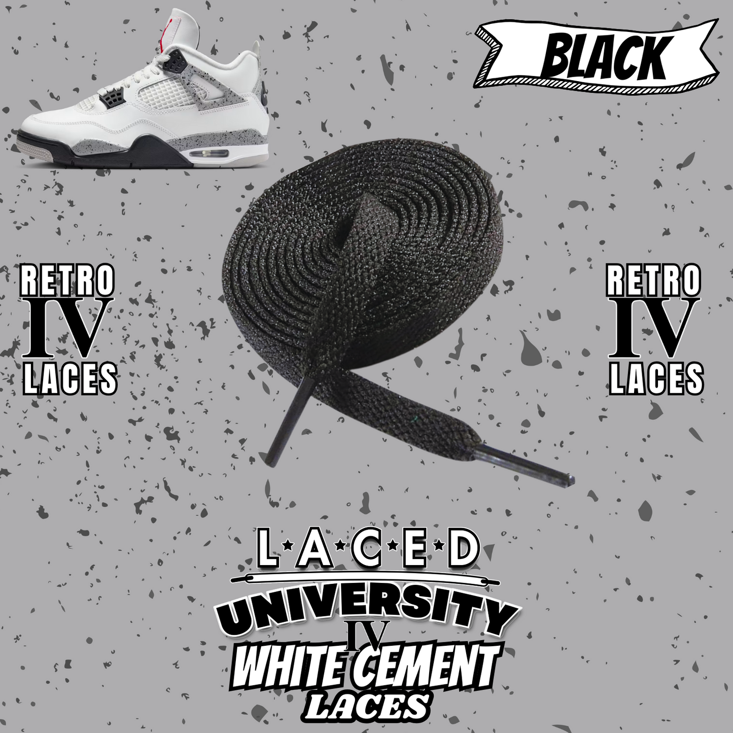 Retro 4 White Cement Laces Spotted Splatter Cement replacement-Retro 4 Shoe Lace