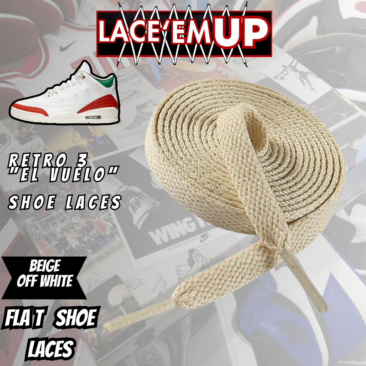 Retro 3  EL VUELO Shoe Laces Premiun replacement laces, AJ3 LACES