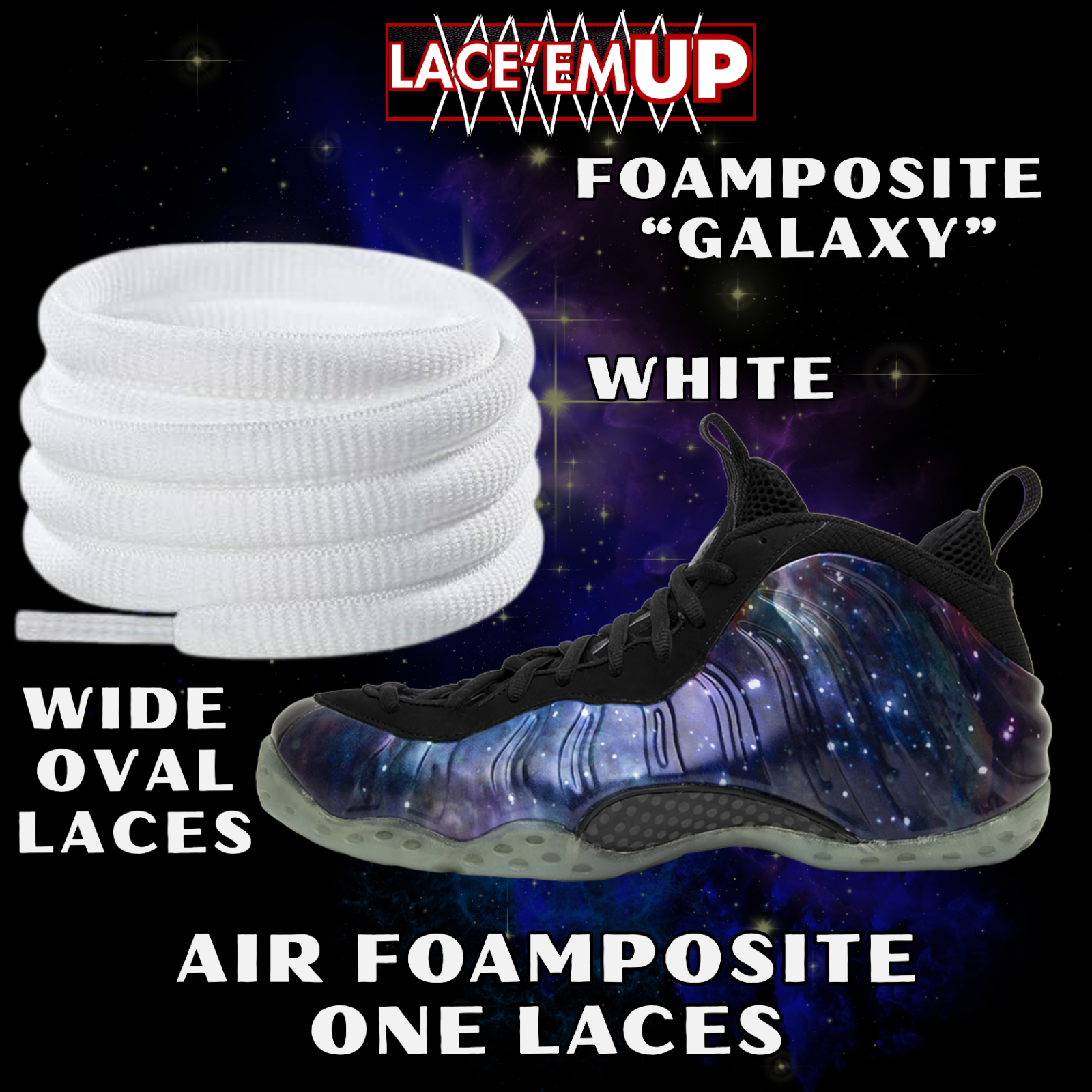 Foamposite Galaxy Wide Oval Laces Replacement Oval Shoe with color tips-PREMIUM