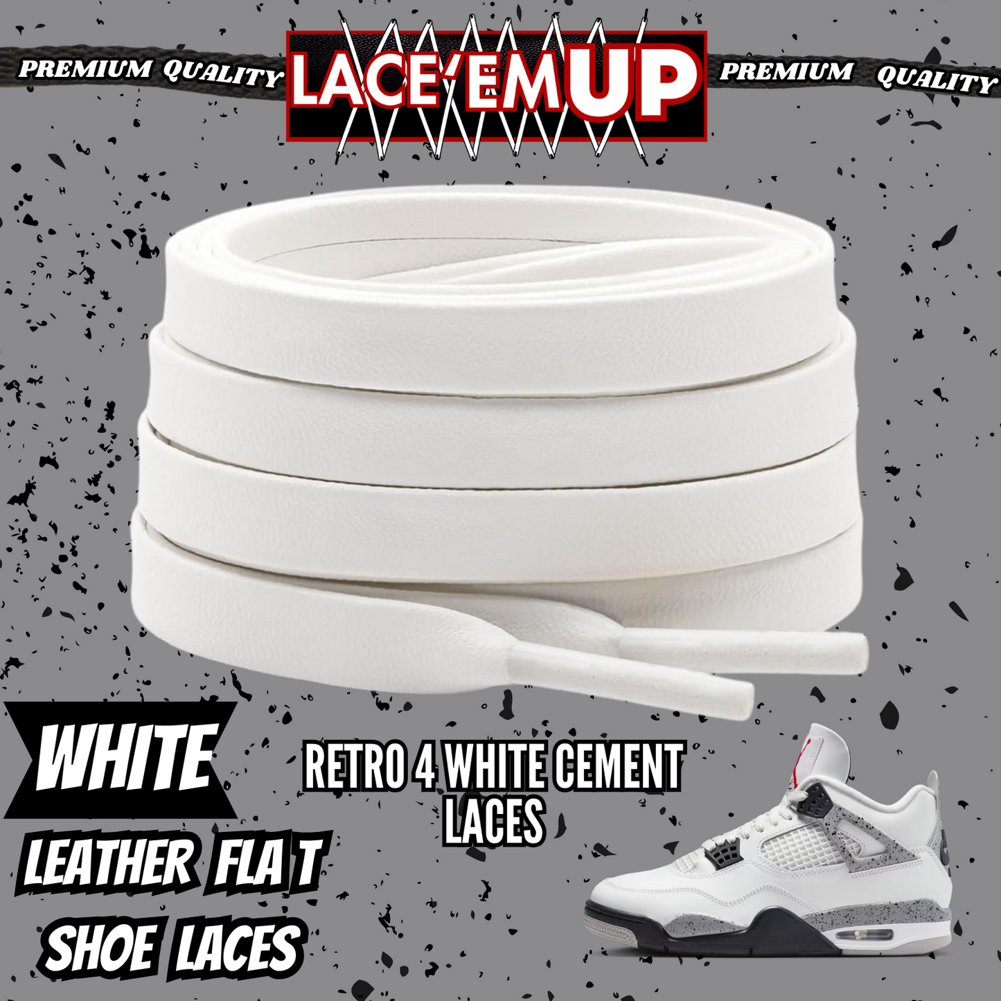 Retro 4 White Cement Shoe Laces Spotted Splatter Cement replacement