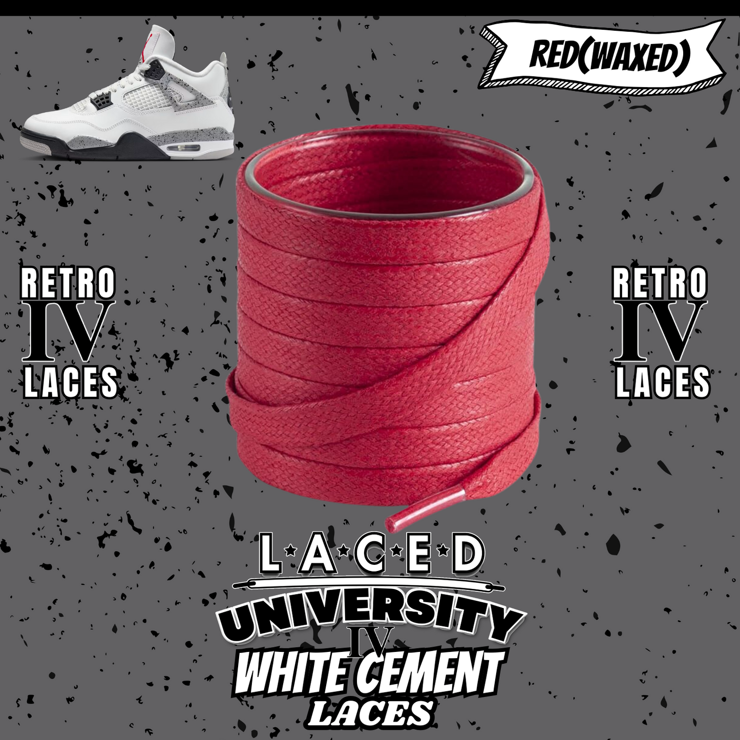 Retro 4 White Cement Laces Spotted Splatter Cement replacement-Retro 4 Shoe Lace