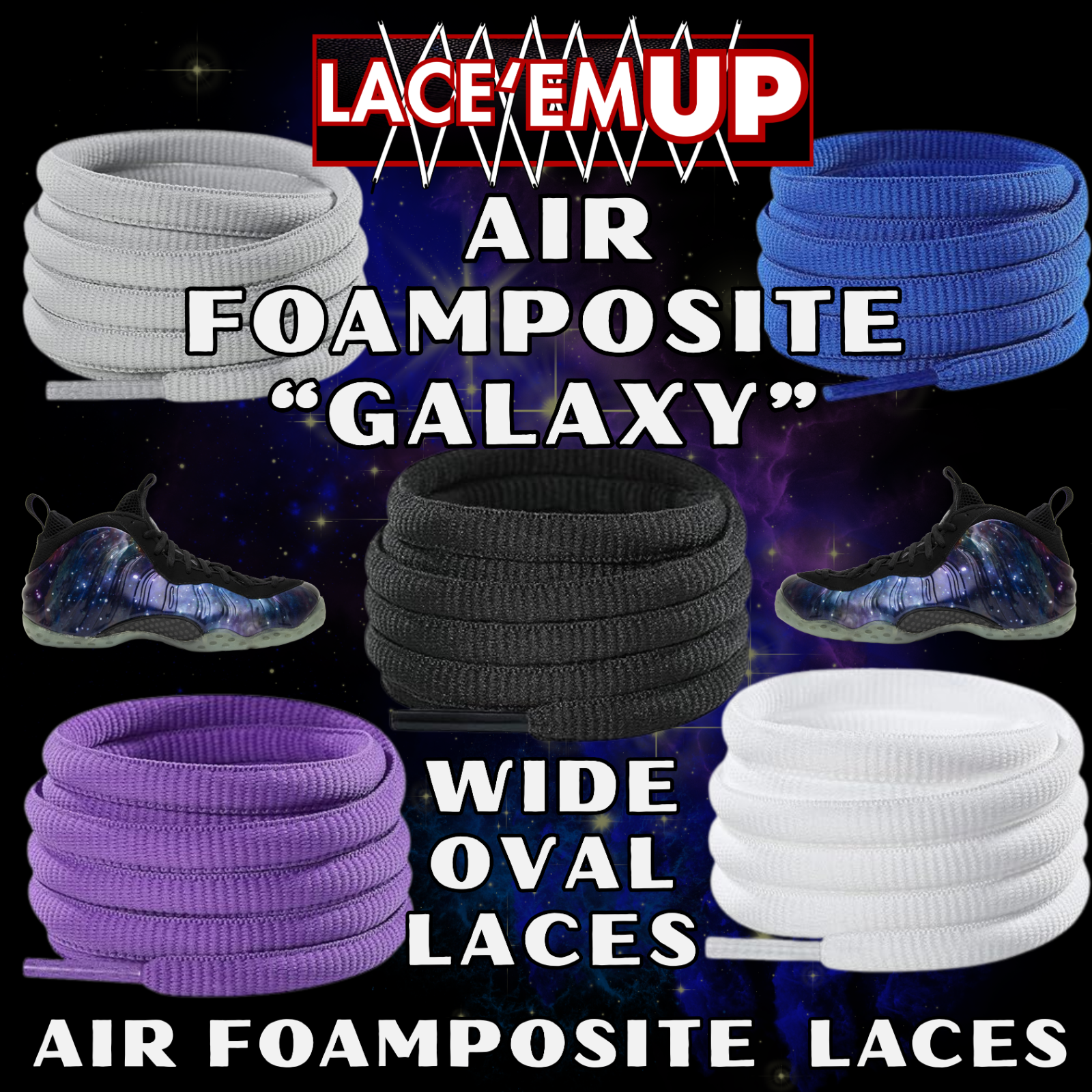 Foamposite Galaxy Wide Oval Laces Replacement Oval Shoe with color tips-PREMIUM