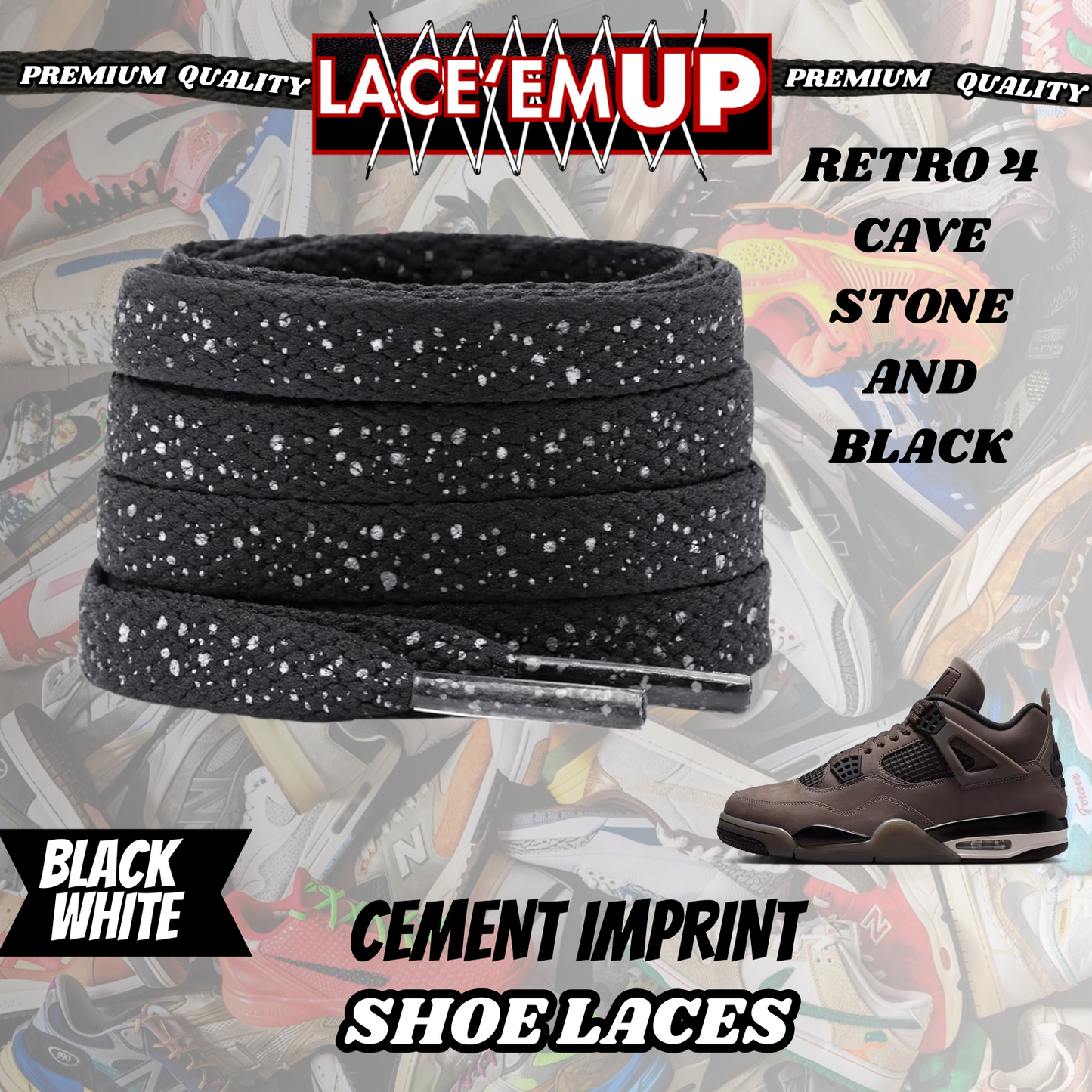 Retro 4 Cave Stone Shoe Laces Spotted Splatter Cement replacement