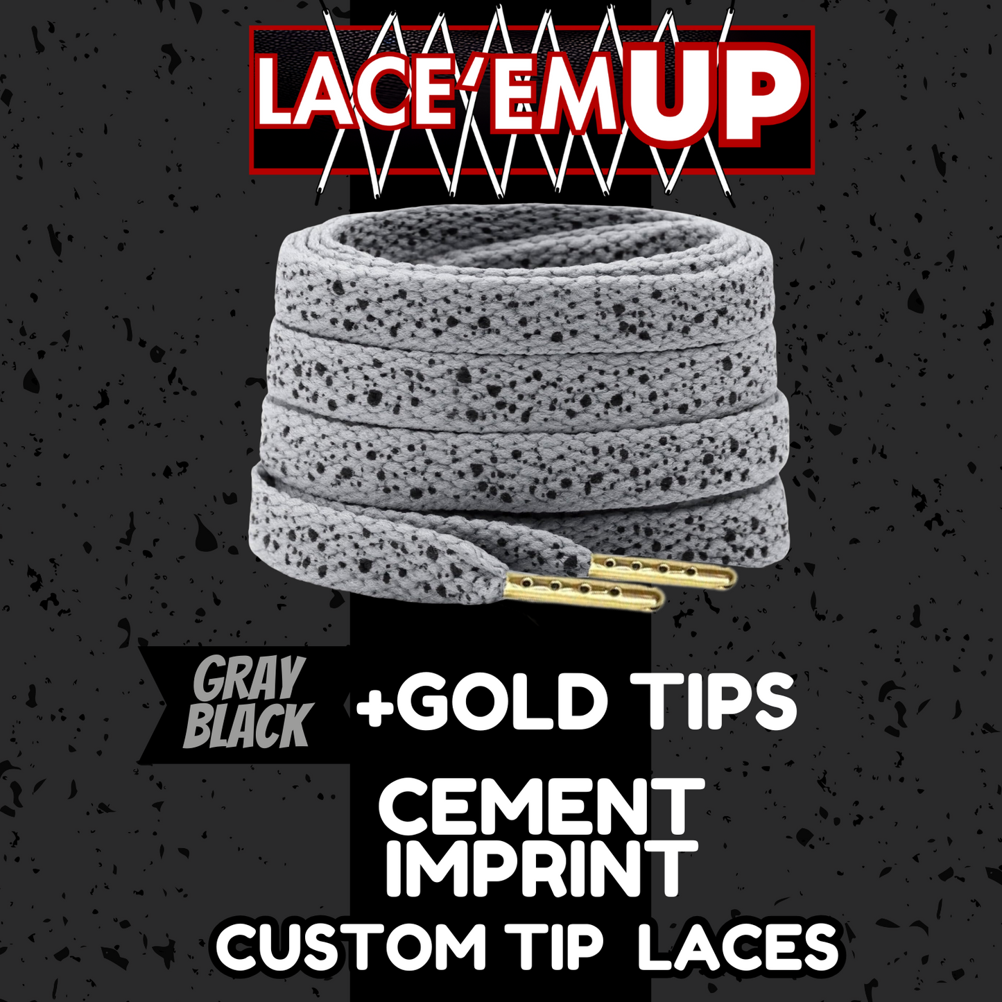 CEMENT Flat Shoe Laces Spotted Splatter Cement AJ3 AJ4 CUSTOM Tips. ELEPHANT LAC