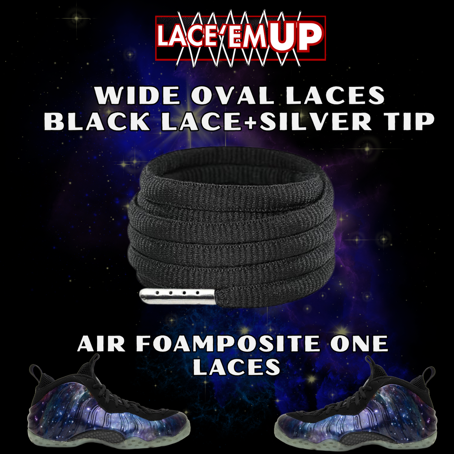 Foamposite Galaxy Wide Oval Laces Replacement Oval Shoe with color tips-PREMIUM