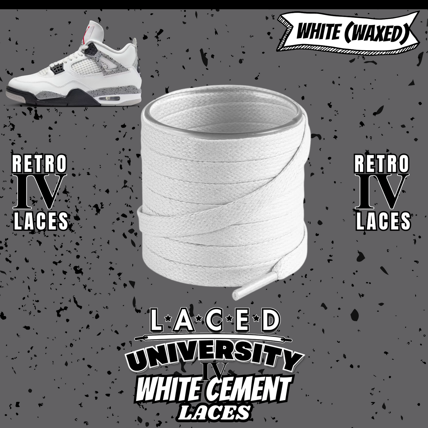 Retro 4 White Cement Laces Spotted Splatter Cement replacement-Retro 4 Shoe Lace