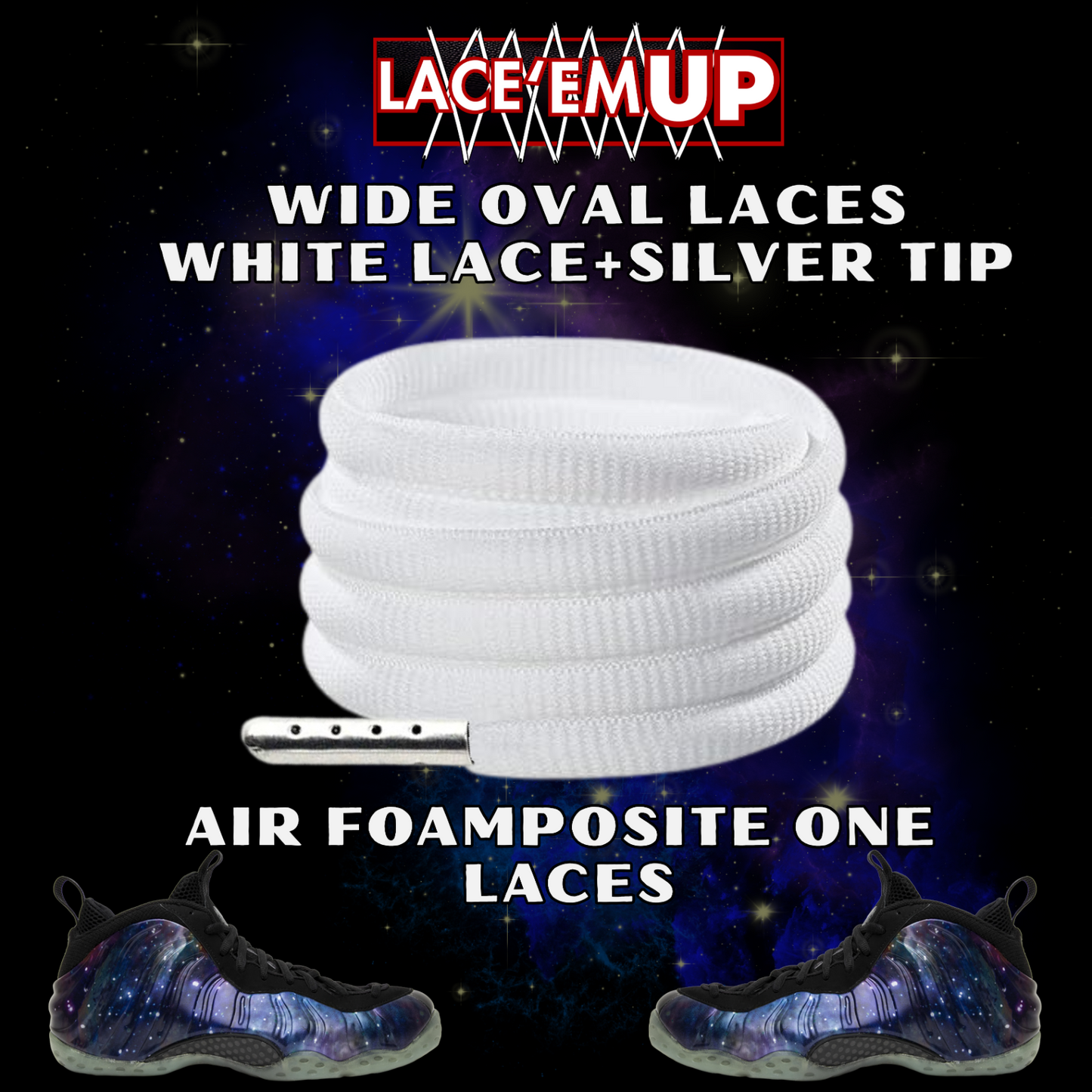 Foamposite Galaxy Wide Oval Laces Replacement Oval Shoe with color tips-PREMIUM