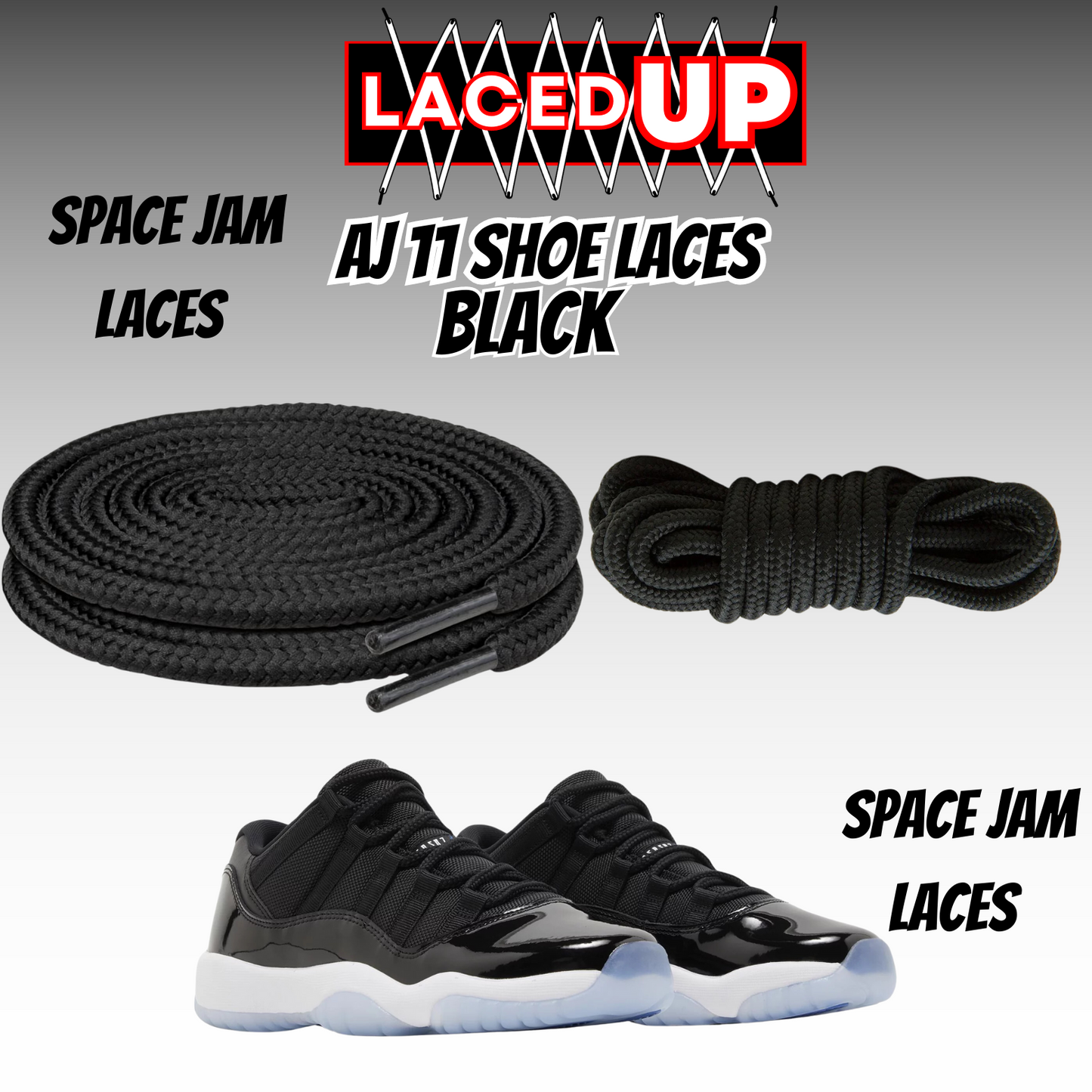 LacedUP- Air Jordan AJ11 Replacement Shoe Laces Exclusive Colors for Space Jam