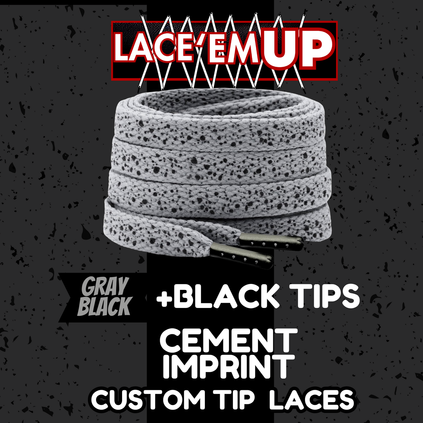 CEMENT Flat Shoe Laces Spotted Splatter Cement AJ3 AJ4 CUSTOM Tips. ELEPHANT LAC