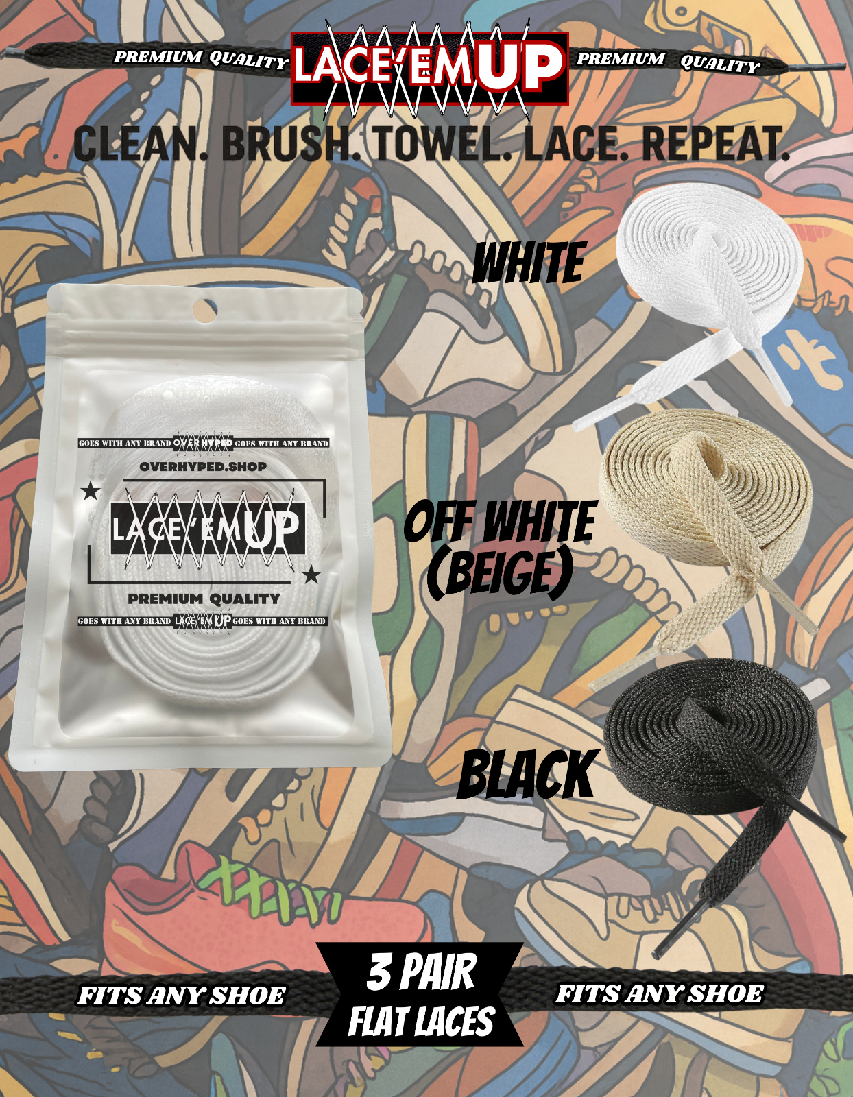 LACE 'EM UP SHOE CLEANER KIT W/ BRUSH ,TOWEL, SHOE LACES - 100ML SNEAKER CLEANER
