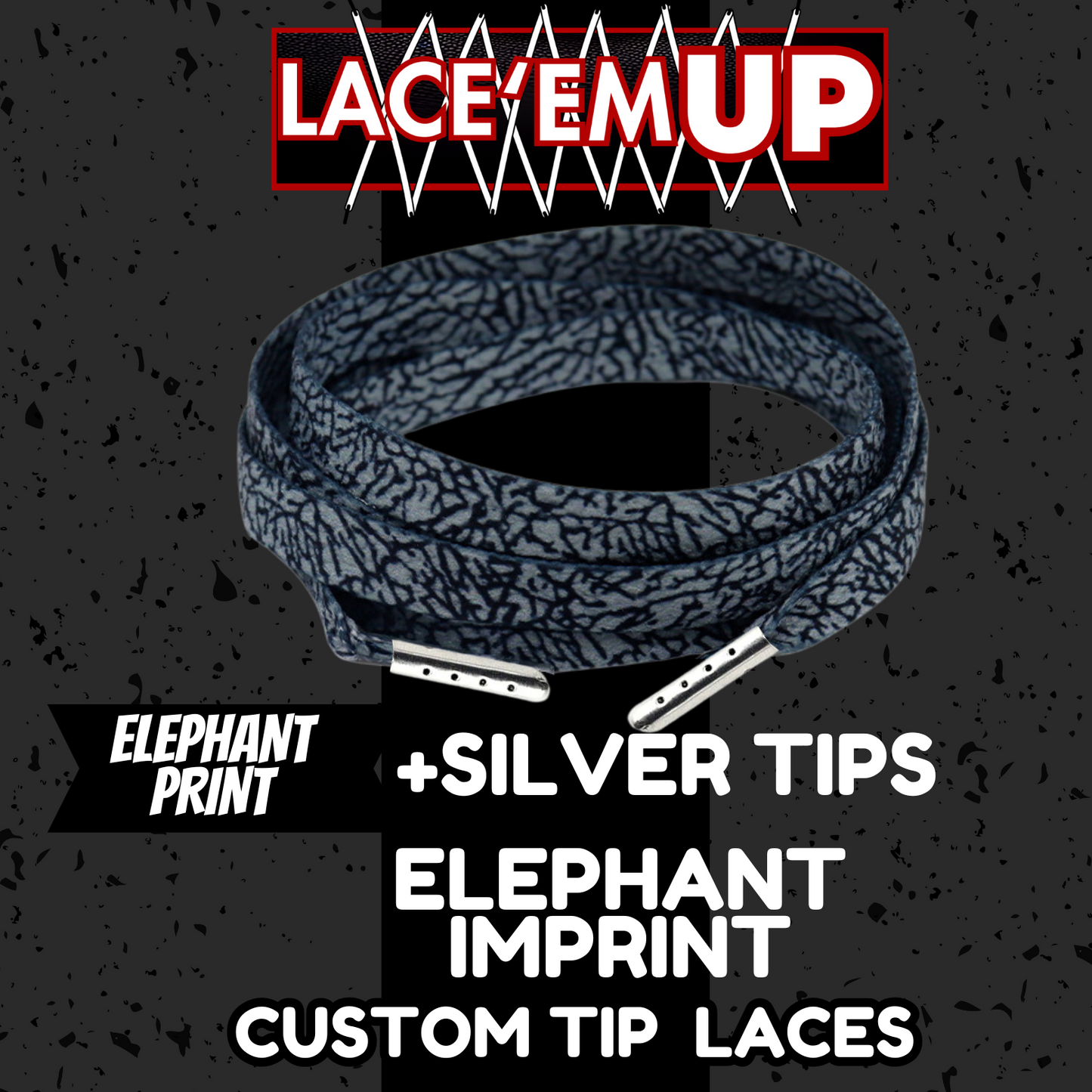 CEMENT Flat Shoe Laces Spotted Splatter Cement AJ3 AJ4 CUSTOM Tips. ELEPHANT LAC
