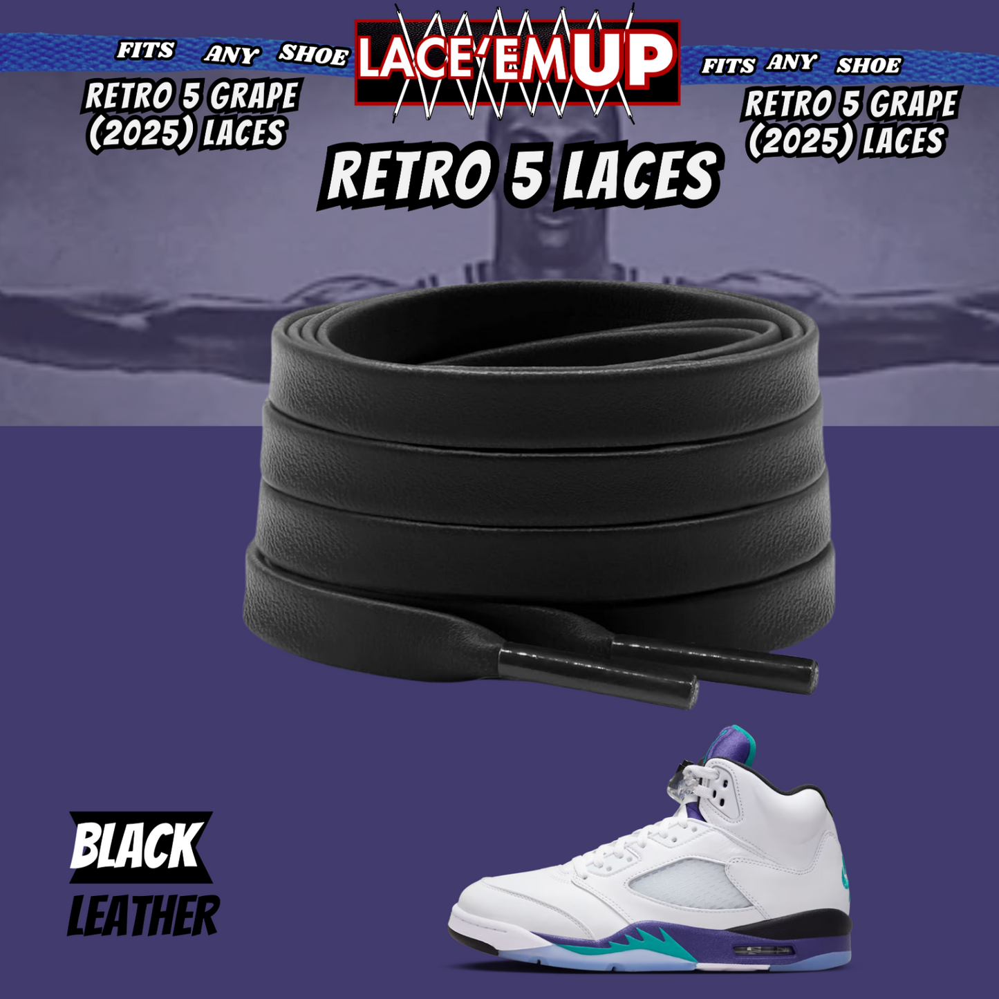Retro 5  Grape Shoe Laces Cement replacement for AJ 5 reimagined
