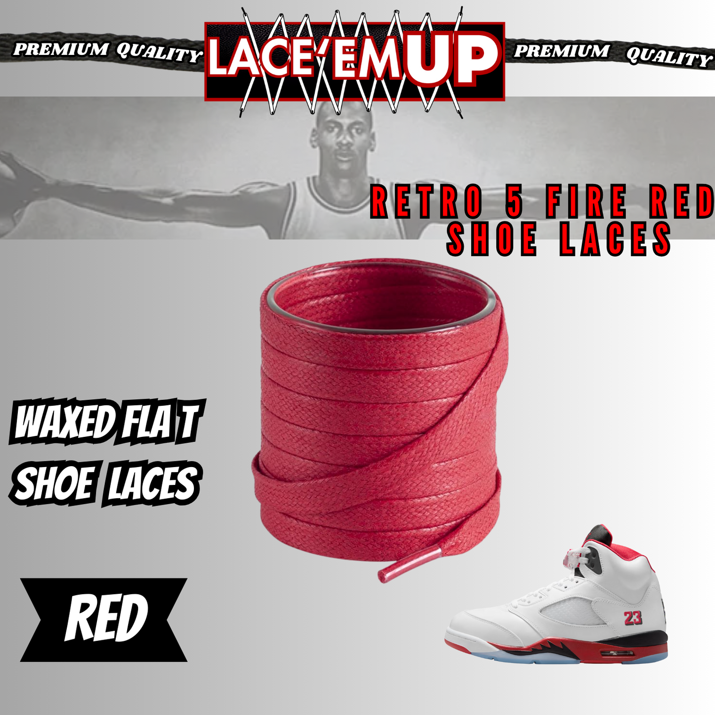 Retro 5 Fire Red Shoe Laces Spotted Splatter Cement , AJ 5 FIRE RED SHOE LACES