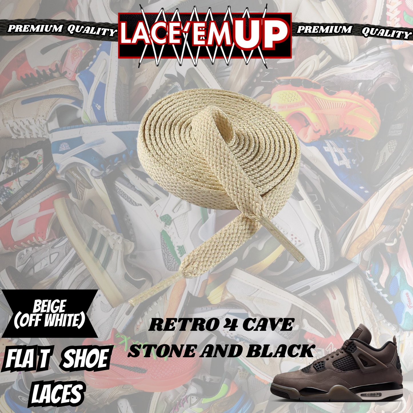 Retro 4 Cave Stone Shoe Laces Spotted Splatter Cement replacement