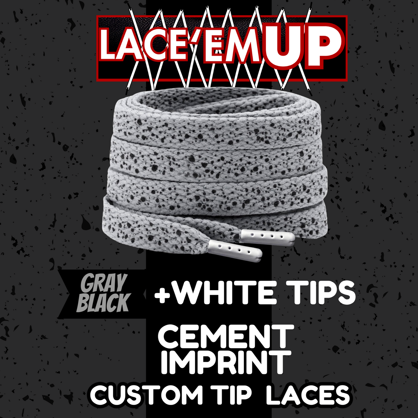 CEMENT Flat Shoe Laces Spotted Splatter Cement AJ3 AJ4 CUSTOM Tips. ELEPHANT LAC
