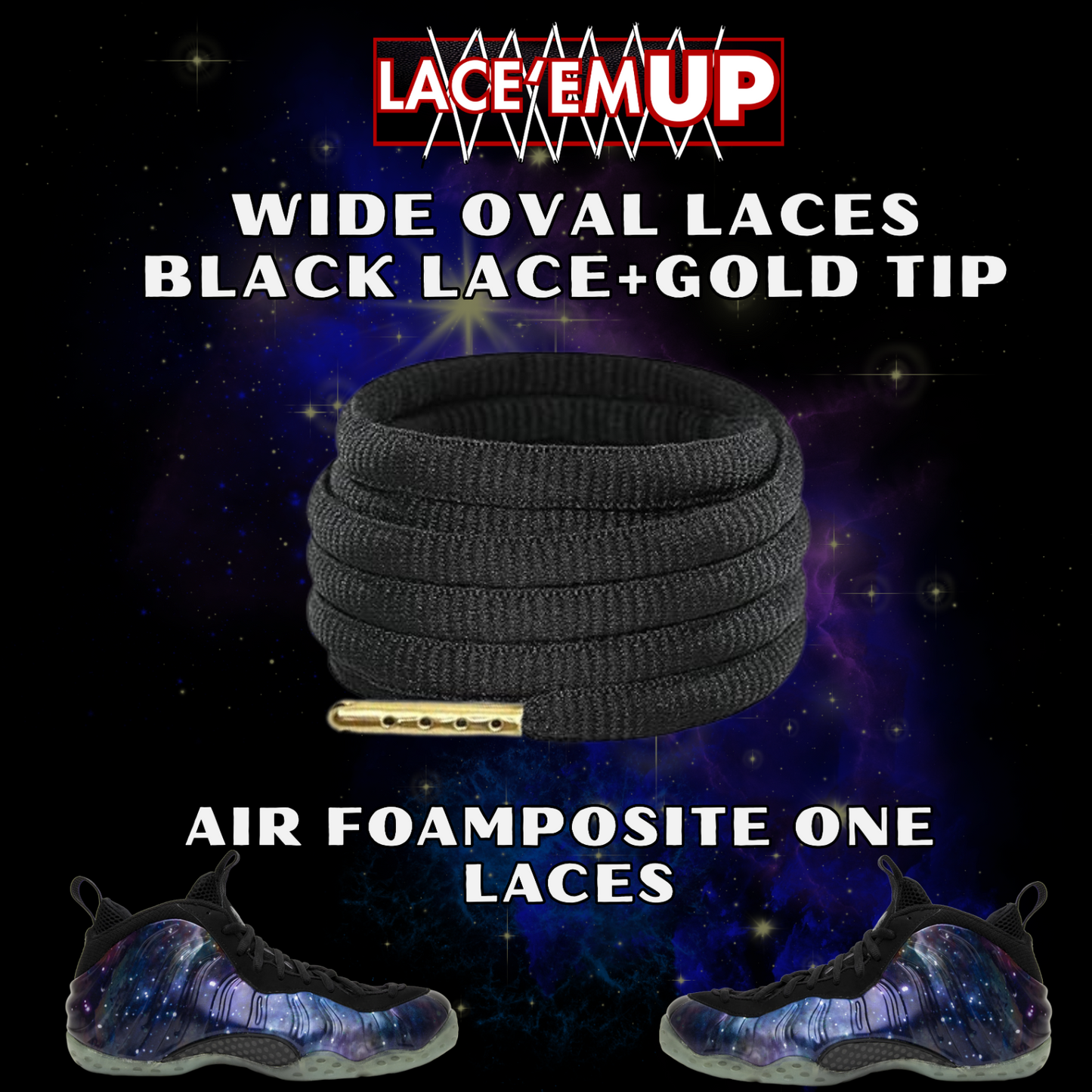 Foamposite Galaxy Wide Oval Laces Replacement Oval Shoe with color tips-PREMIUM