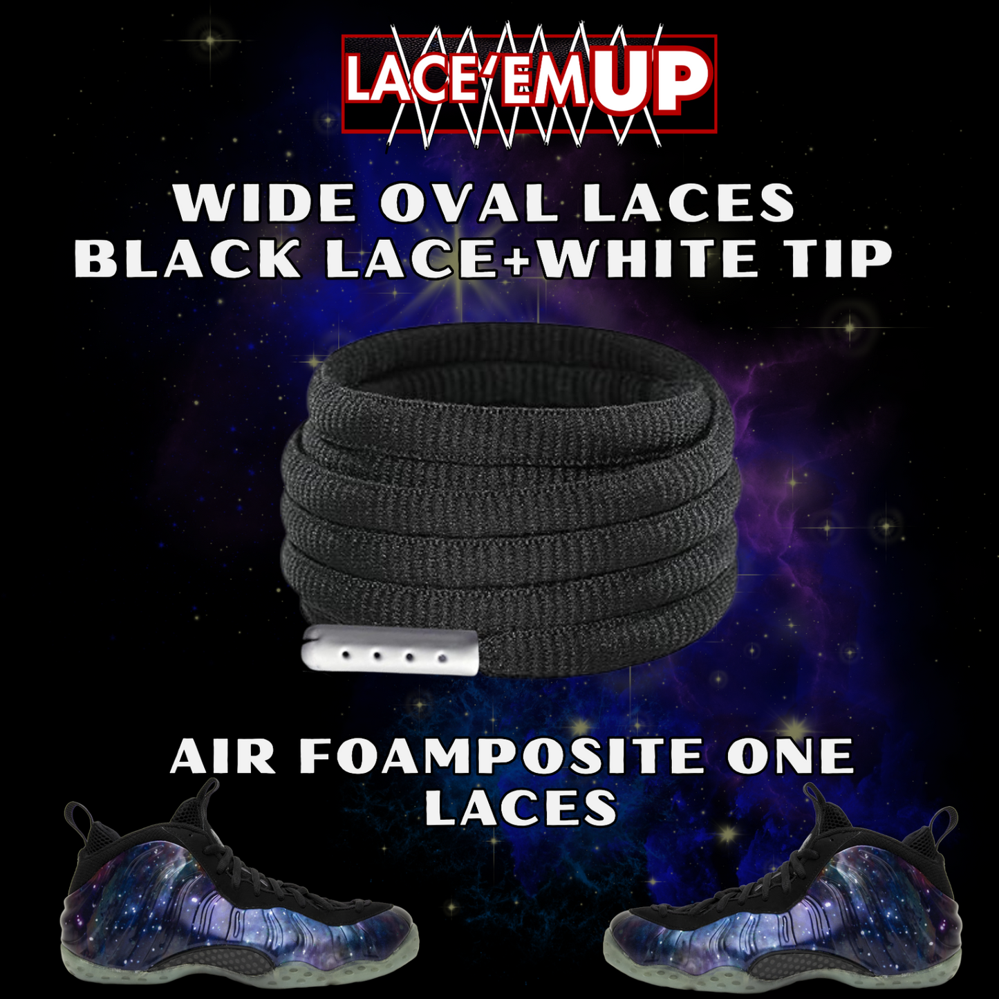 Foamposite Galaxy Wide Oval Laces Replacement Oval Shoe with color tips-PREMIUM