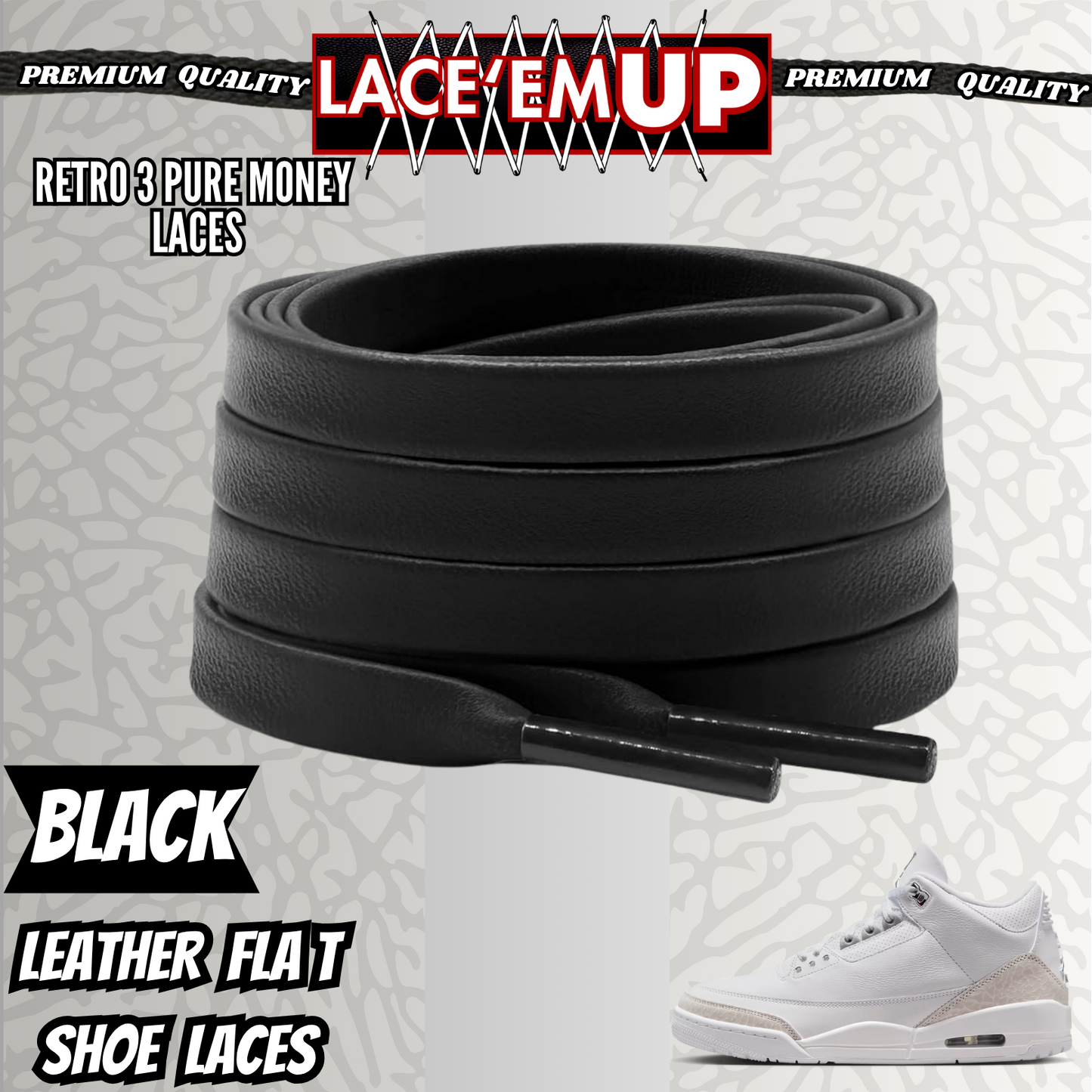 Retro 3 Pure Money Shoe Laces Spotted Splatter Cement replacement, Elephant lace