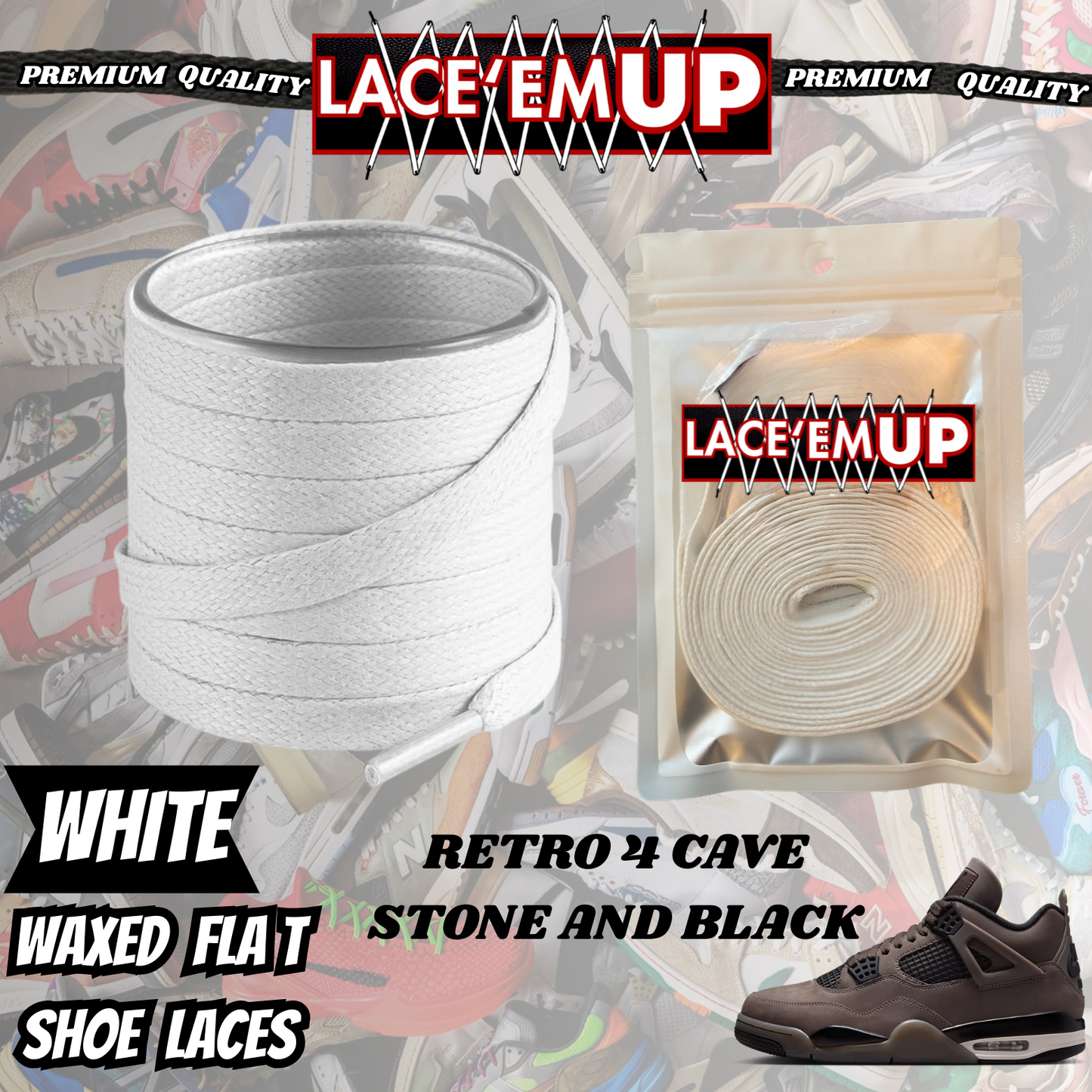 Retro 4 Cave Stone Shoe Laces Spotted Splatter Cement replacement