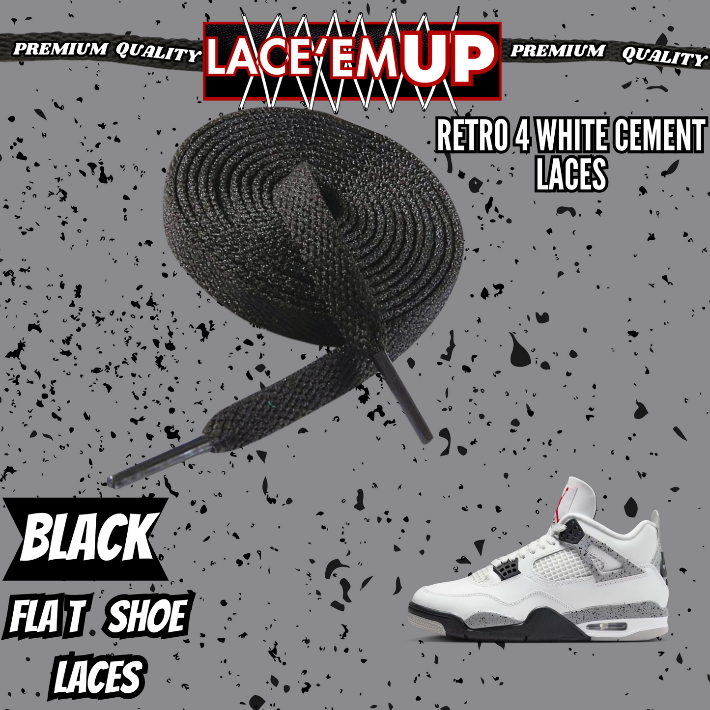 Retro 4 White Cement Shoe Laces Spotted Splatter Cement replacement