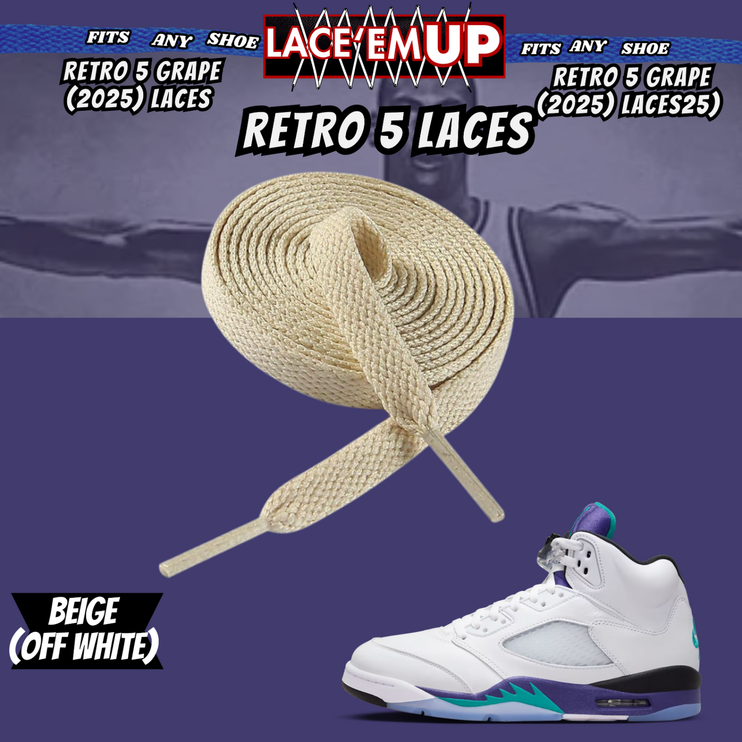 Retro 5  Grape Shoe Laces Cement replacement for AJ 5 reimagined