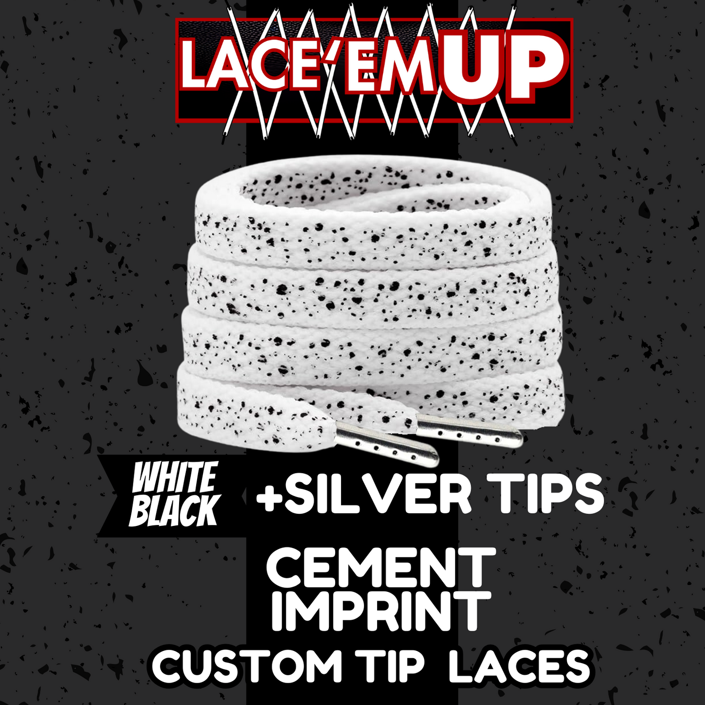 CEMENT Flat Shoe Laces Spotted Splatter Cement AJ3 AJ4 CUSTOM Tips. ELEPHANT LAC