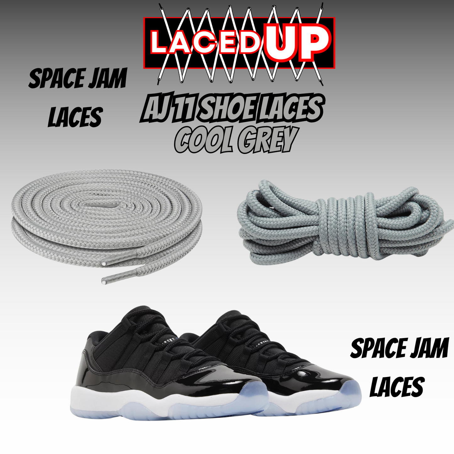 LacedUP- Air Jordan AJ11 Replacement Shoe Laces Exclusive Colors for Space Jam