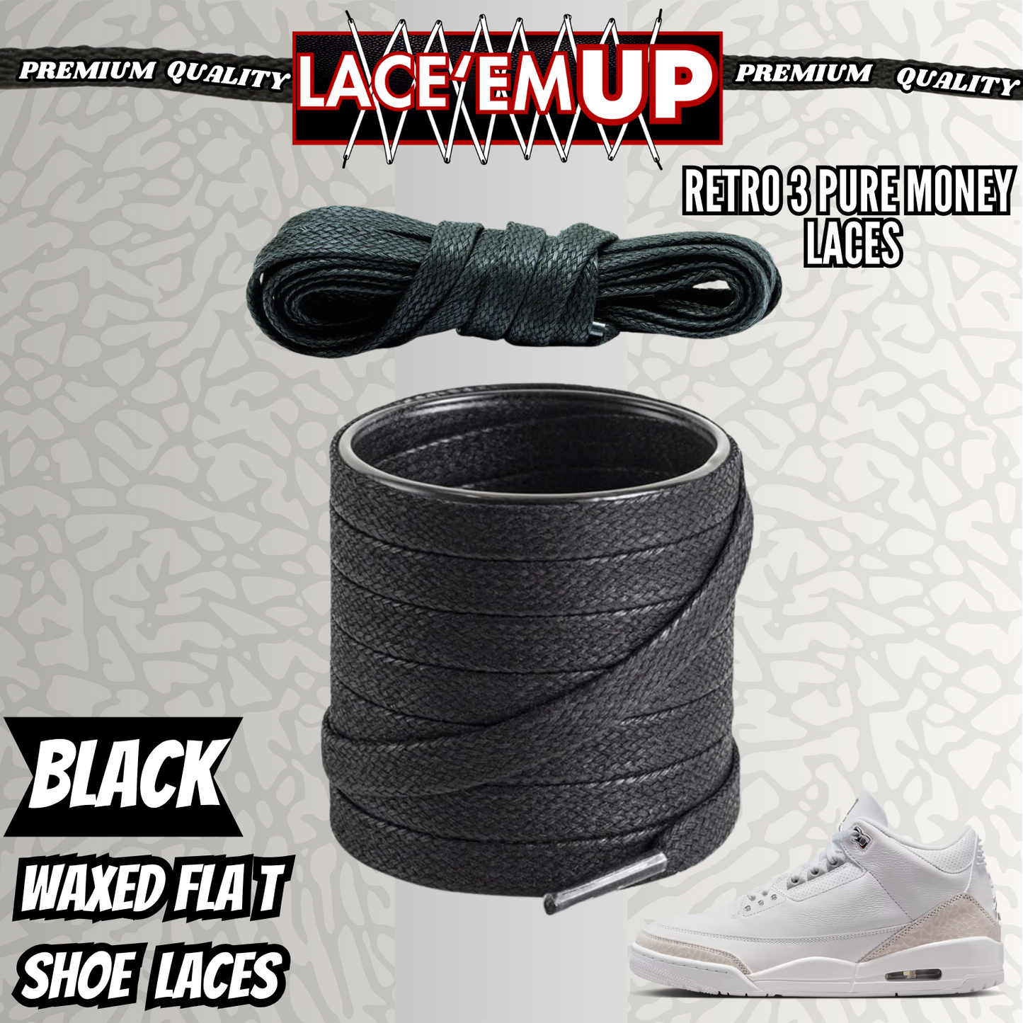 Retro 3 Pure Money Shoe Laces Spotted Splatter Cement replacement, Elephant lace