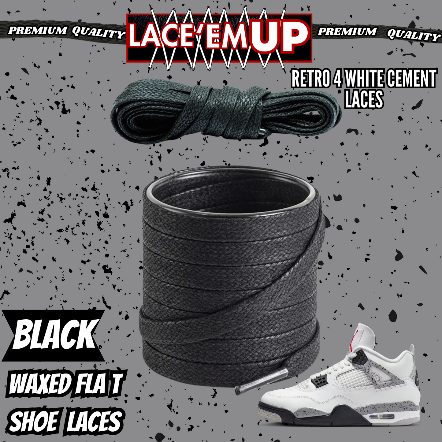 Retro 4 White Cement Shoe Laces Spotted Splatter Cement replacement