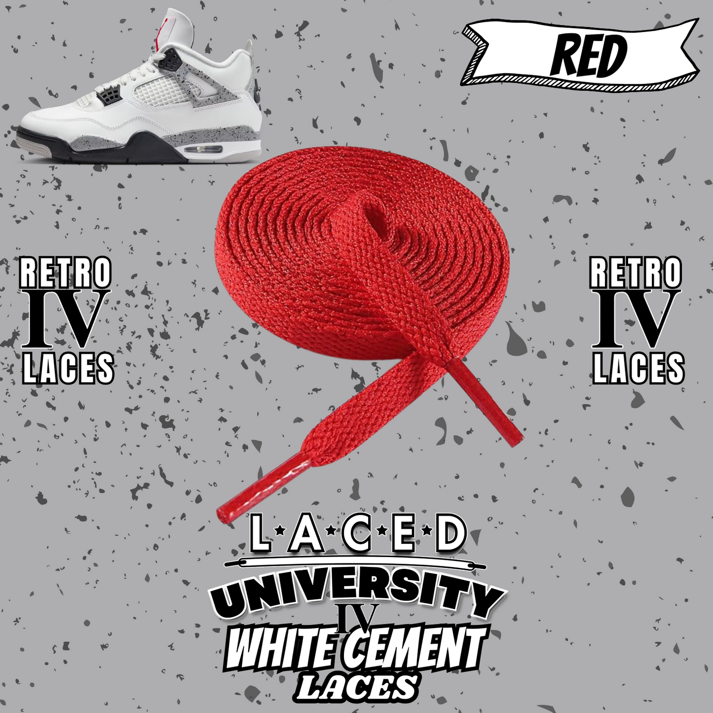 Retro 4 White Cement Laces Spotted Splatter Cement replacement-Retro 4 Shoe Lace