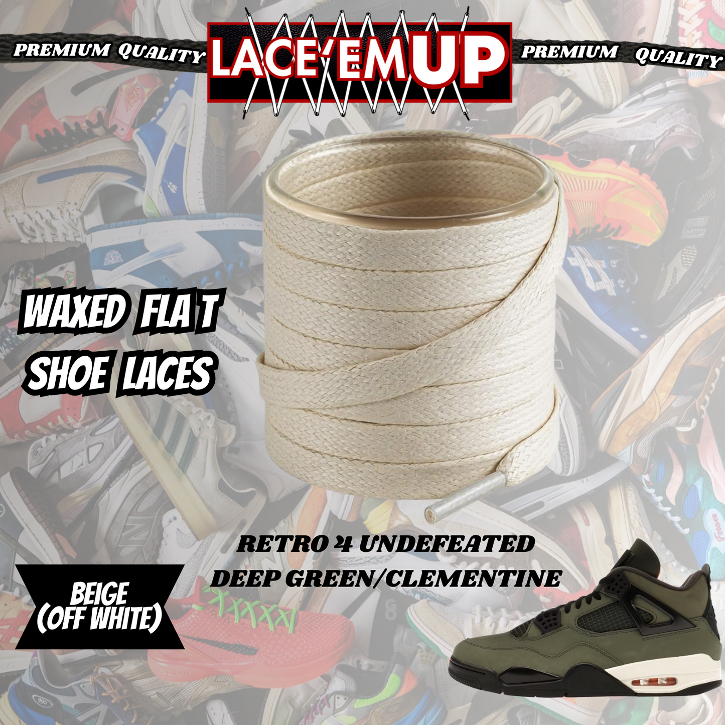 Shoe laces for Retro 4 UNDEFEATED DEEP GREEN/CLEMENTINE, REPLACEMENT SHOE LACES