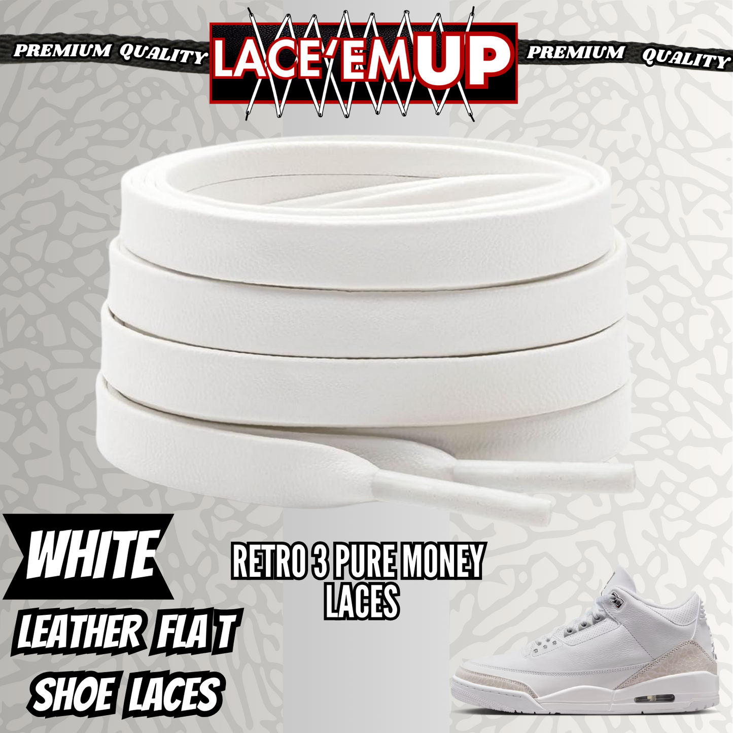 Retro 3 Pure Money Shoe Laces Spotted Splatter Cement replacement, Elephant lace
