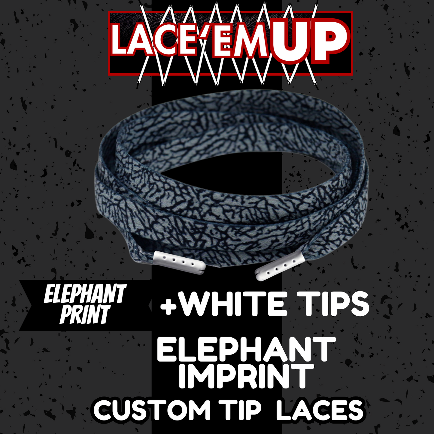 CEMENT Flat Shoe Laces Spotted Splatter Cement AJ3 AJ4 CUSTOM Tips. ELEPHANT LAC