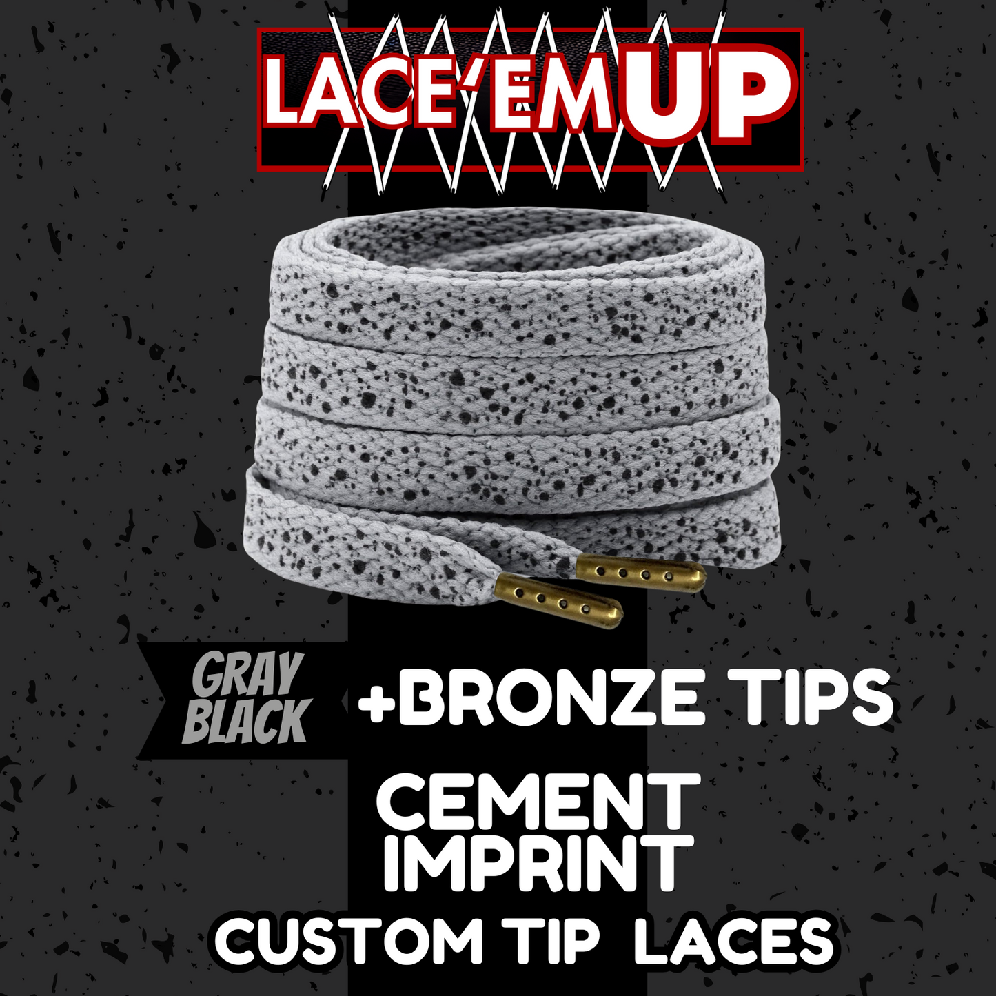 CEMENT Flat Shoe Laces Spotted Splatter Cement AJ3 AJ4 CUSTOM Tips. ELEPHANT LAC